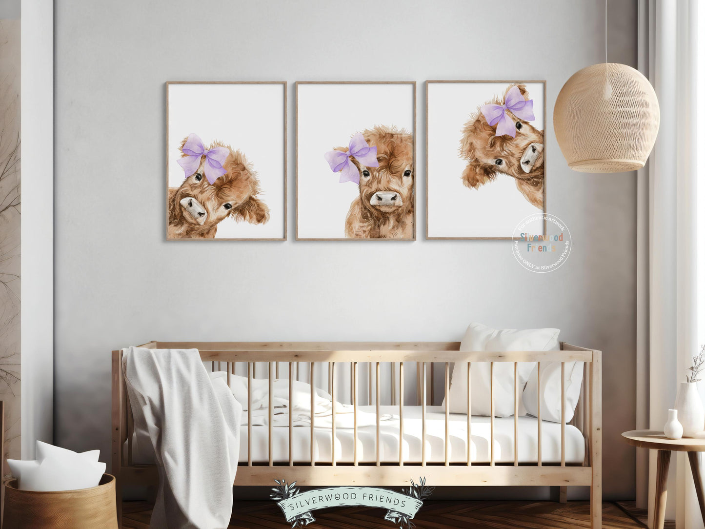 Peeking Highland Cow Nursery Prints, Highland Cow Nursery Decor, Kids Baby Farm Animal Nursery Wall Art, (Digital Download)