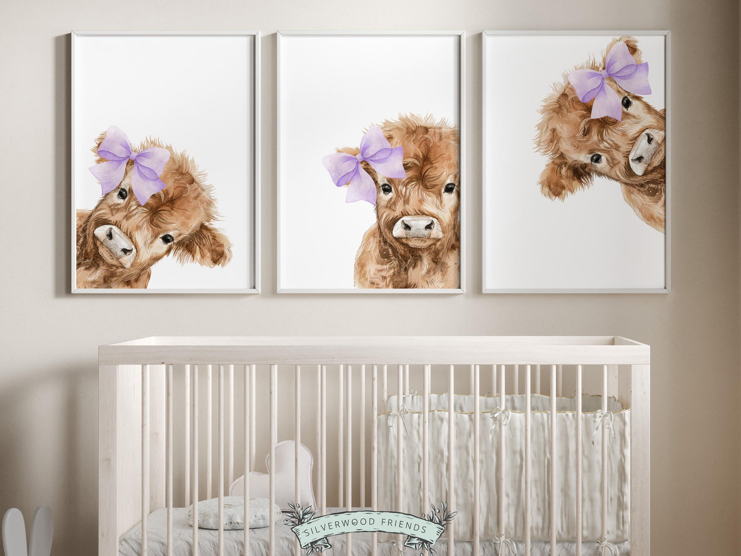 Peeking Highland Cow Nursery Prints, Highland Cow Nursery Decor, Kids Baby Farm Animal Nursery Wall Art, (Digital Download)
