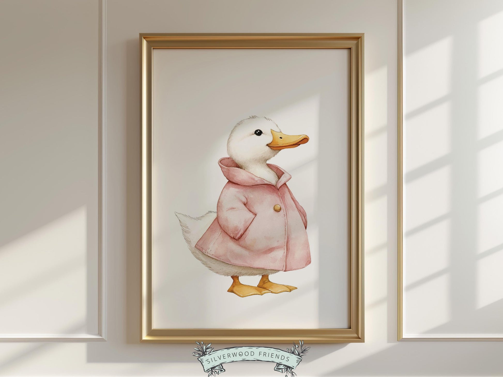 Set of 3 Pink Duck Nursery Prints, Watercolor Baby Animal Nursery Wall Art (Digital Download)