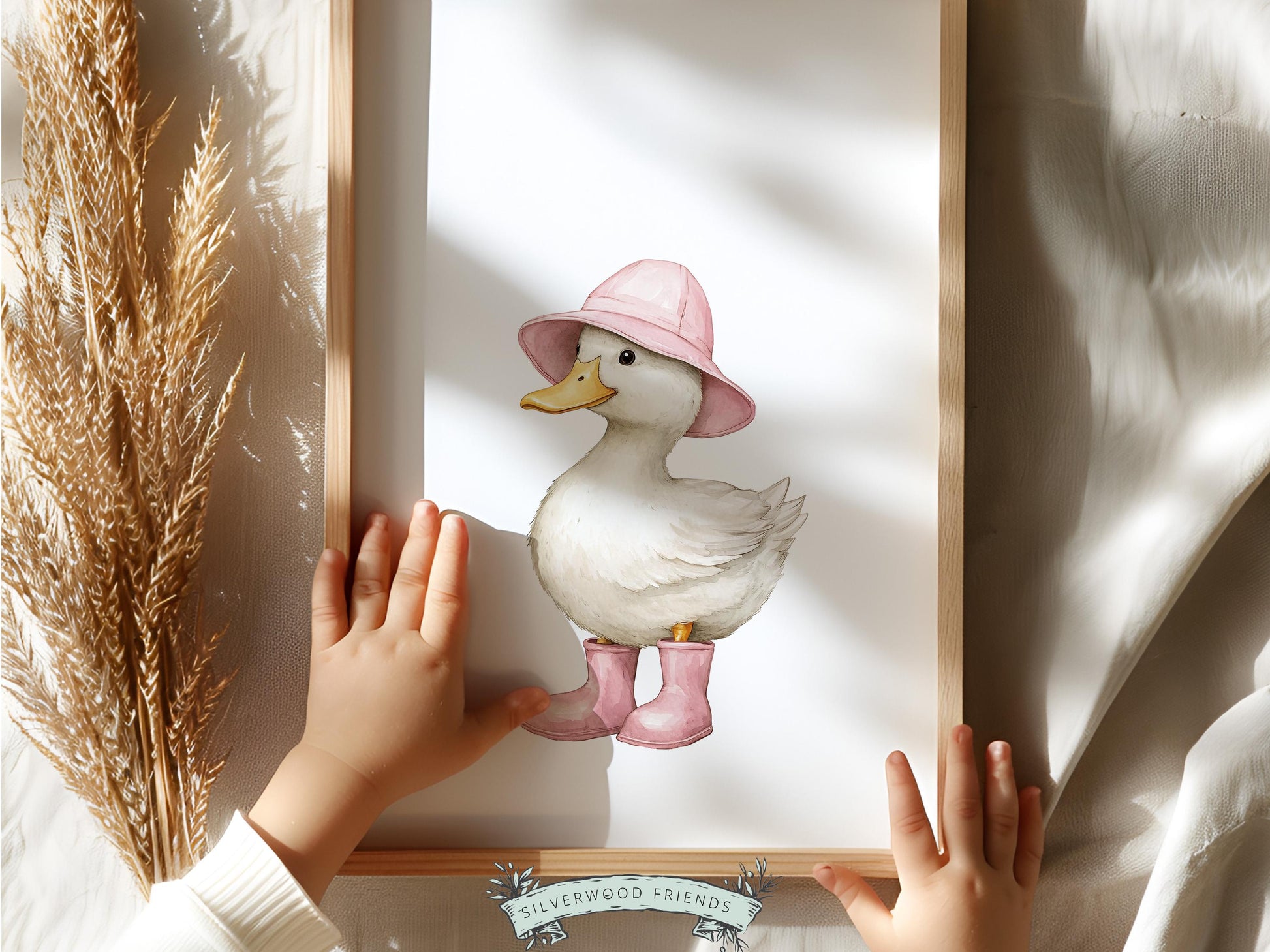 Set of 3 Pink Duck Nursery Prints, Watercolor Baby Animal Nursery Wall Art (Digital Download)