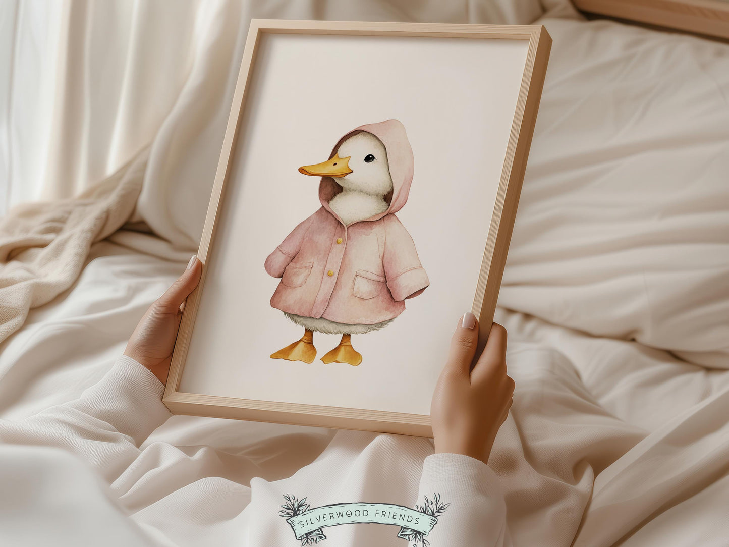 Set of 3 Pink Duck Nursery Prints, Watercolor Baby Animal Nursery Wall Art (Digital Download)