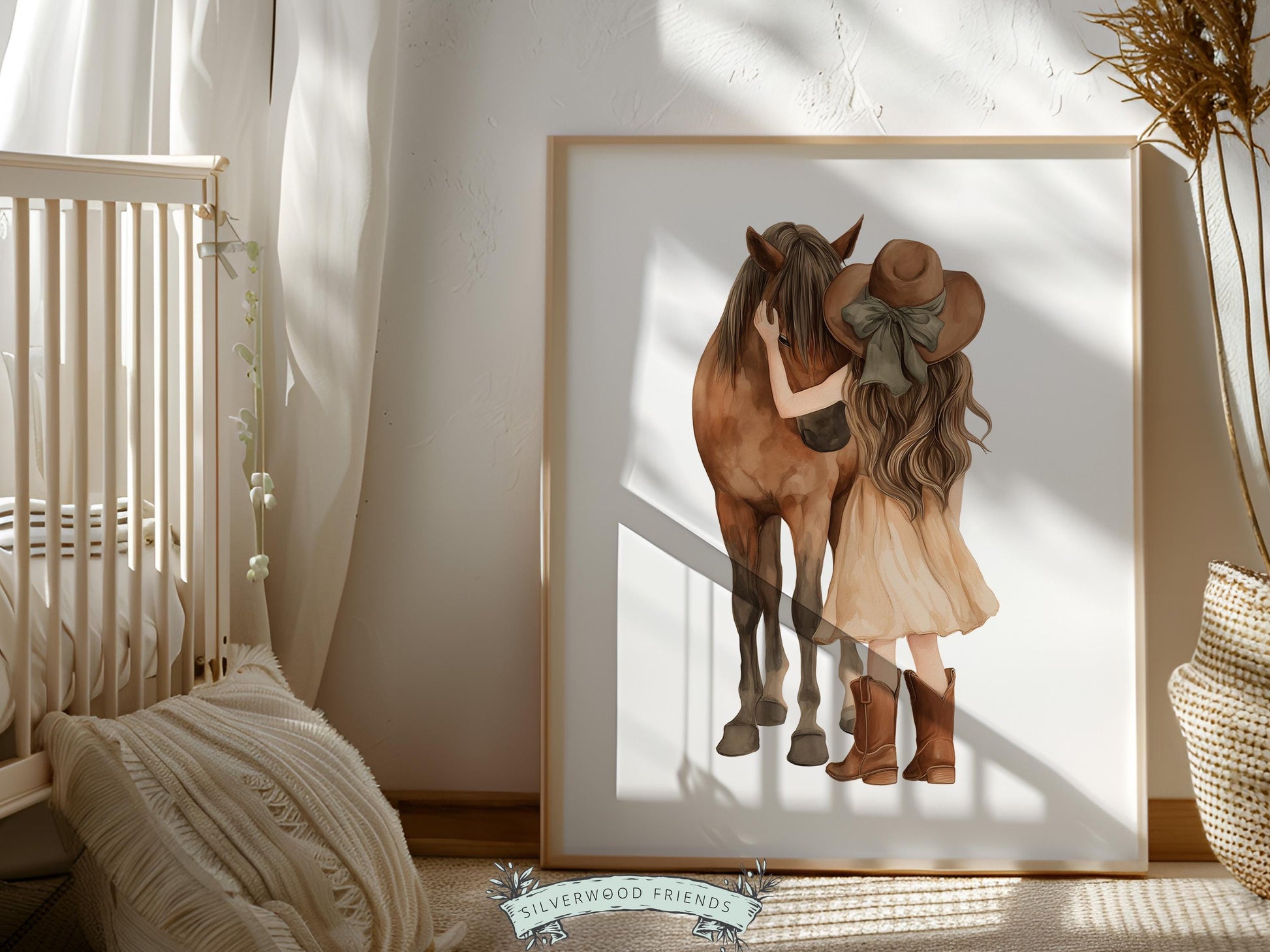 Cowgirl Nursery Print, Neutral Cowgirl Horse Nursery Decor, Baby Girl Beige Western Nursery Decor, Brown Horse Nursery Picture (DIGITAL)