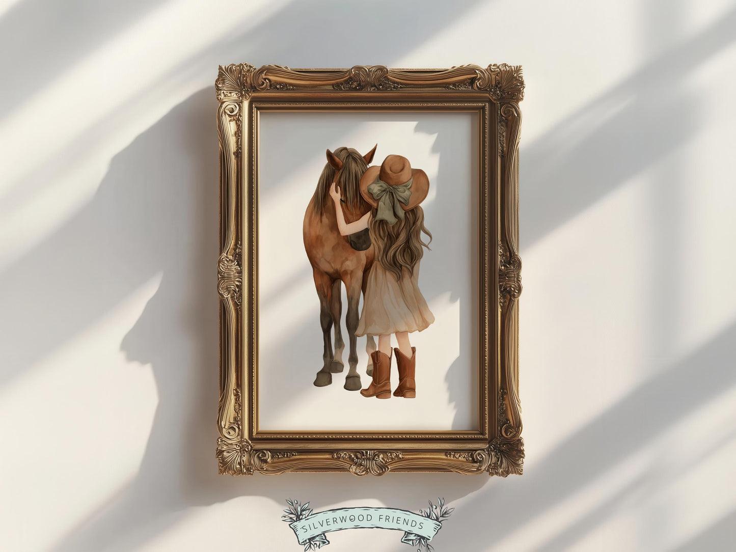 Cowgirl Nursery Print, Neutral Cowgirl Horse Nursery Decor, Baby Girl Beige Western Nursery Decor, Brown Horse Nursery Picture (DIGITAL)