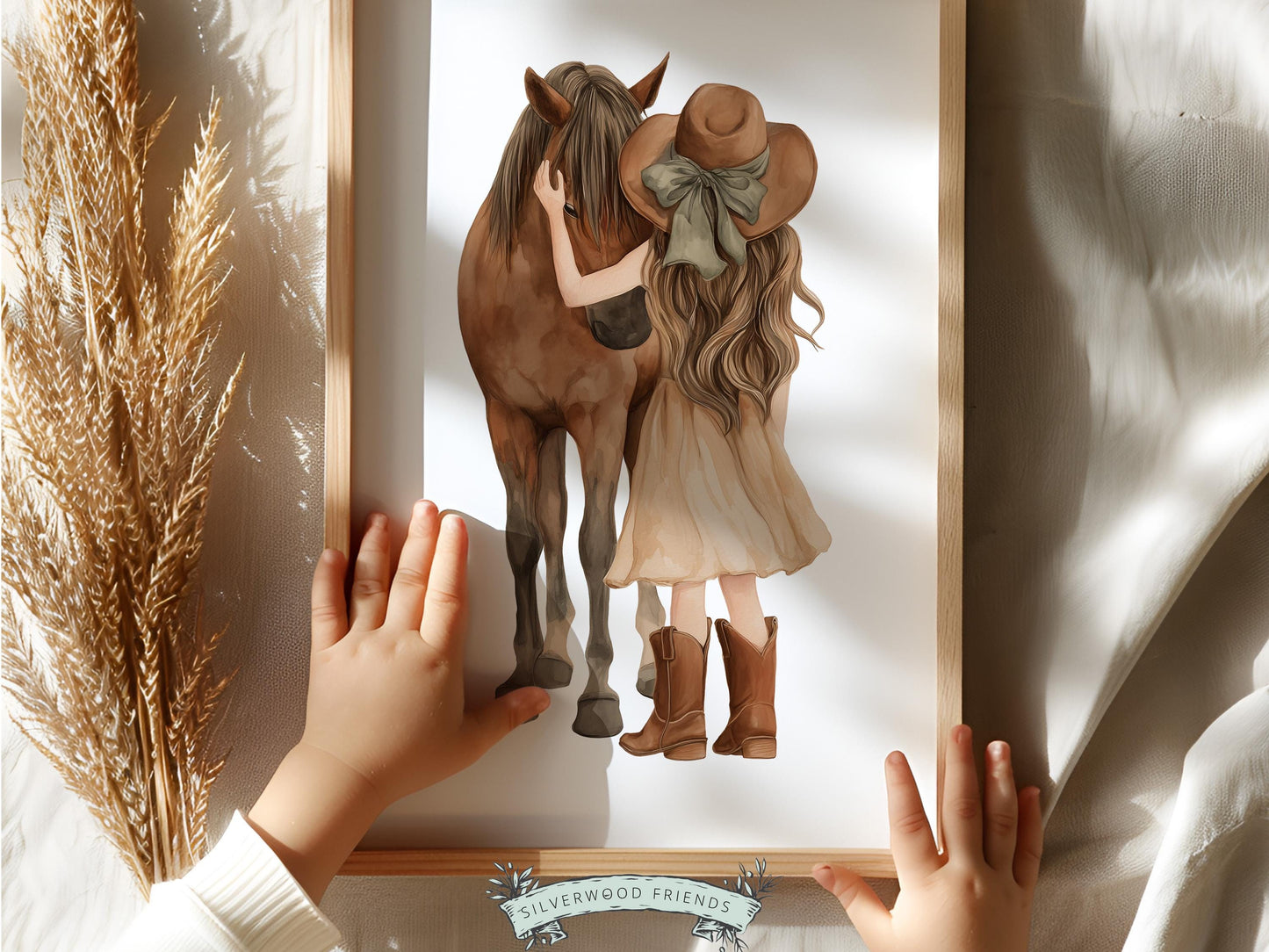 Cowgirl Nursery Print, Neutral Cowgirl Horse Nursery Decor, Baby Girl Beige Western Nursery Decor, Brown Horse Nursery Picture (DIGITAL)