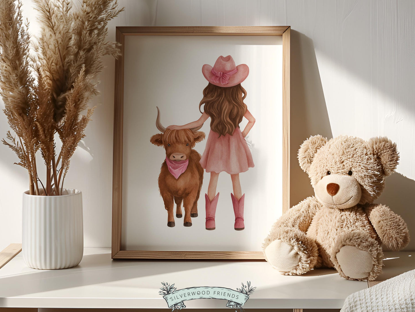Highland Cow Nursery Print, Baby Girl Pink Highland Cow Nursery Decor, Little Cowgirl Print, Rustic Farmhouse Nursery Wall Art Digital Print