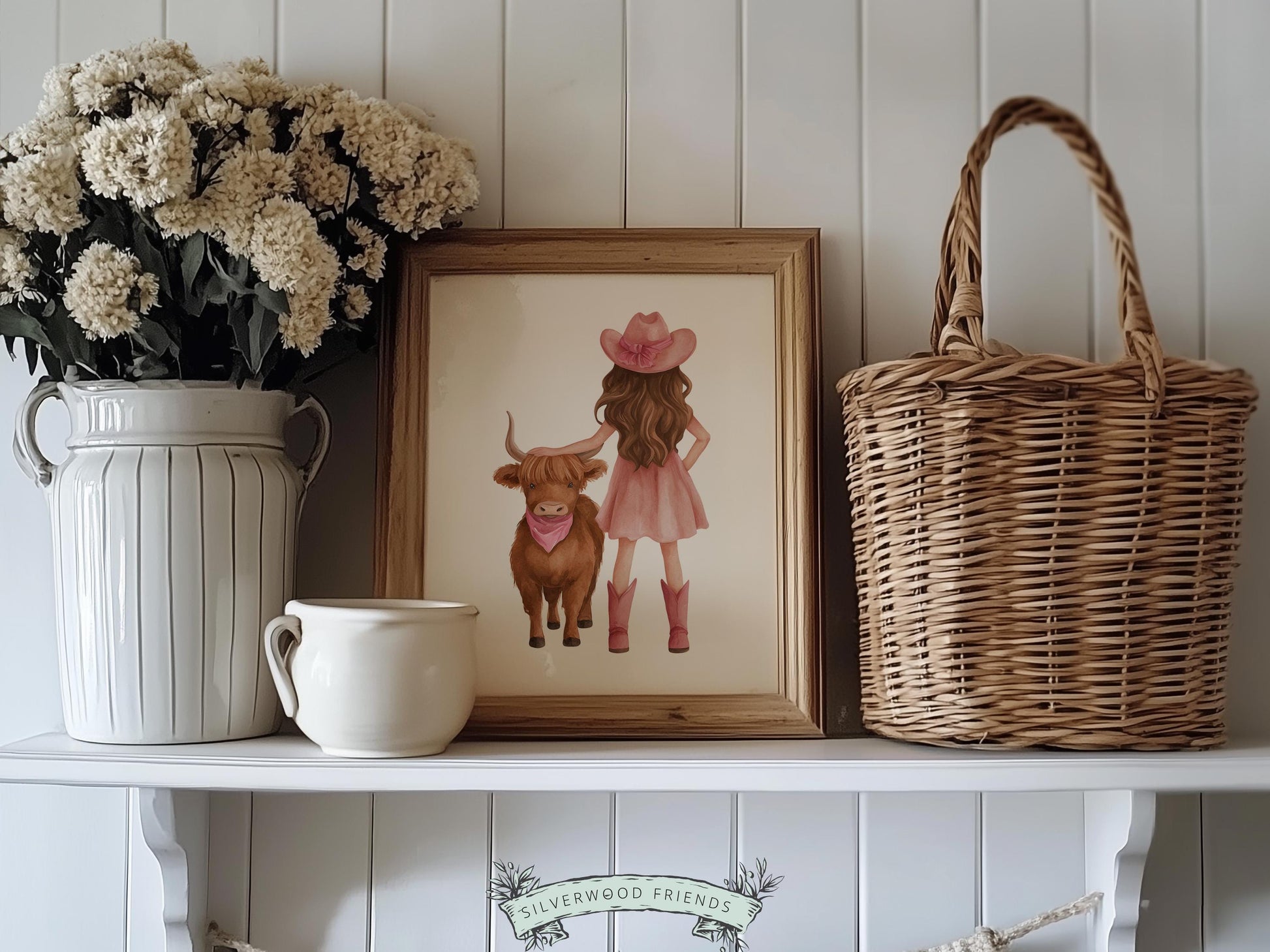Highland Cow Nursery Print, Baby Girl Pink Highland Cow Nursery Decor, Little Cowgirl Print, Rustic Farmhouse Nursery Wall Art Digital Print