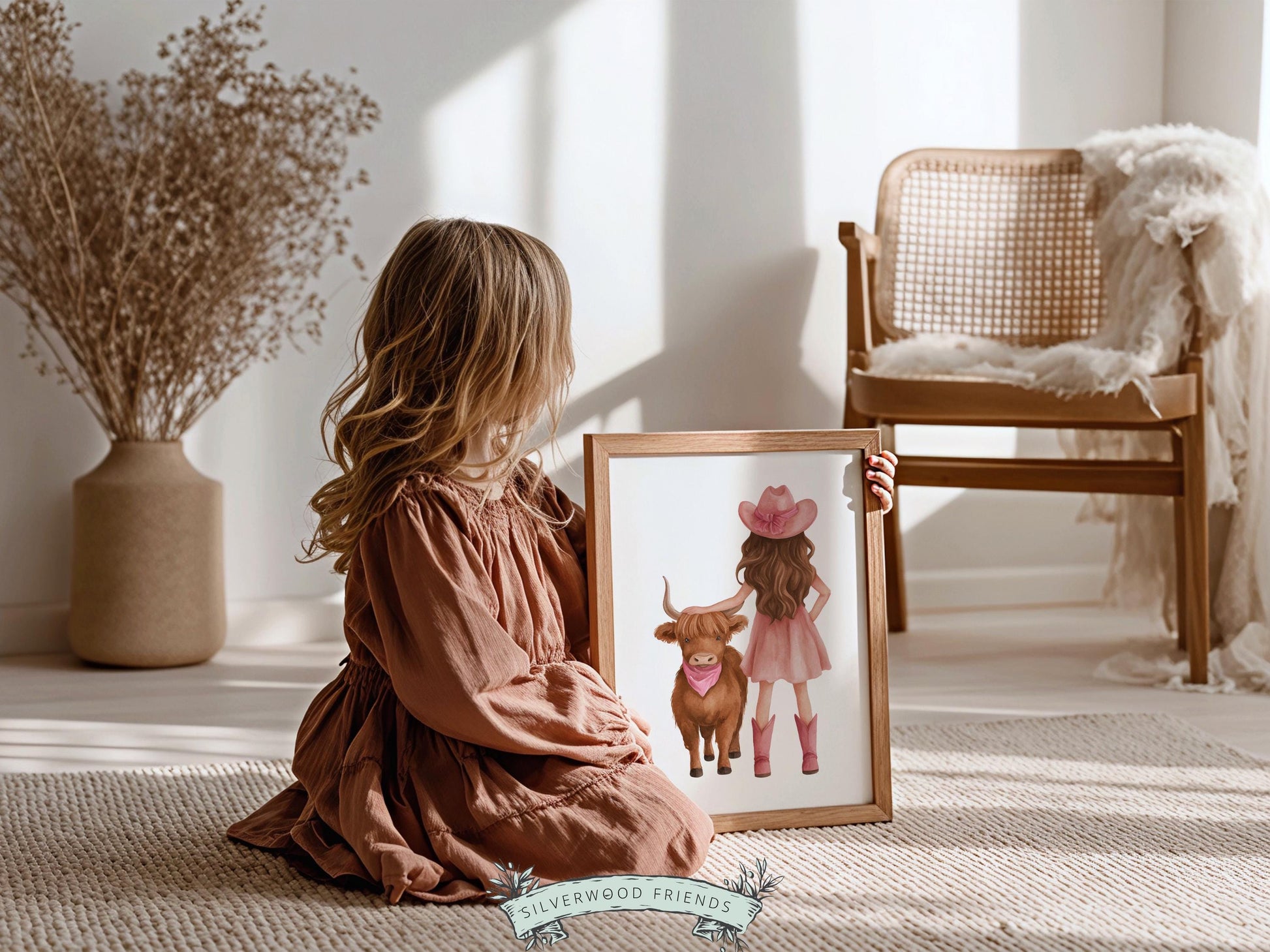 Highland Cow Nursery Print, Baby Girl Pink Highland Cow Nursery Decor, Little Cowgirl Print, Rustic Farmhouse Nursery Wall Art Digital Print
