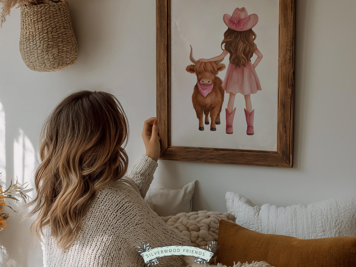 Highland Cow Nursery Print, Baby Girl Pink Highland Cow Nursery Decor, Little Cowgirl Print, Rustic Farmhouse Nursery Wall Art Digital Print