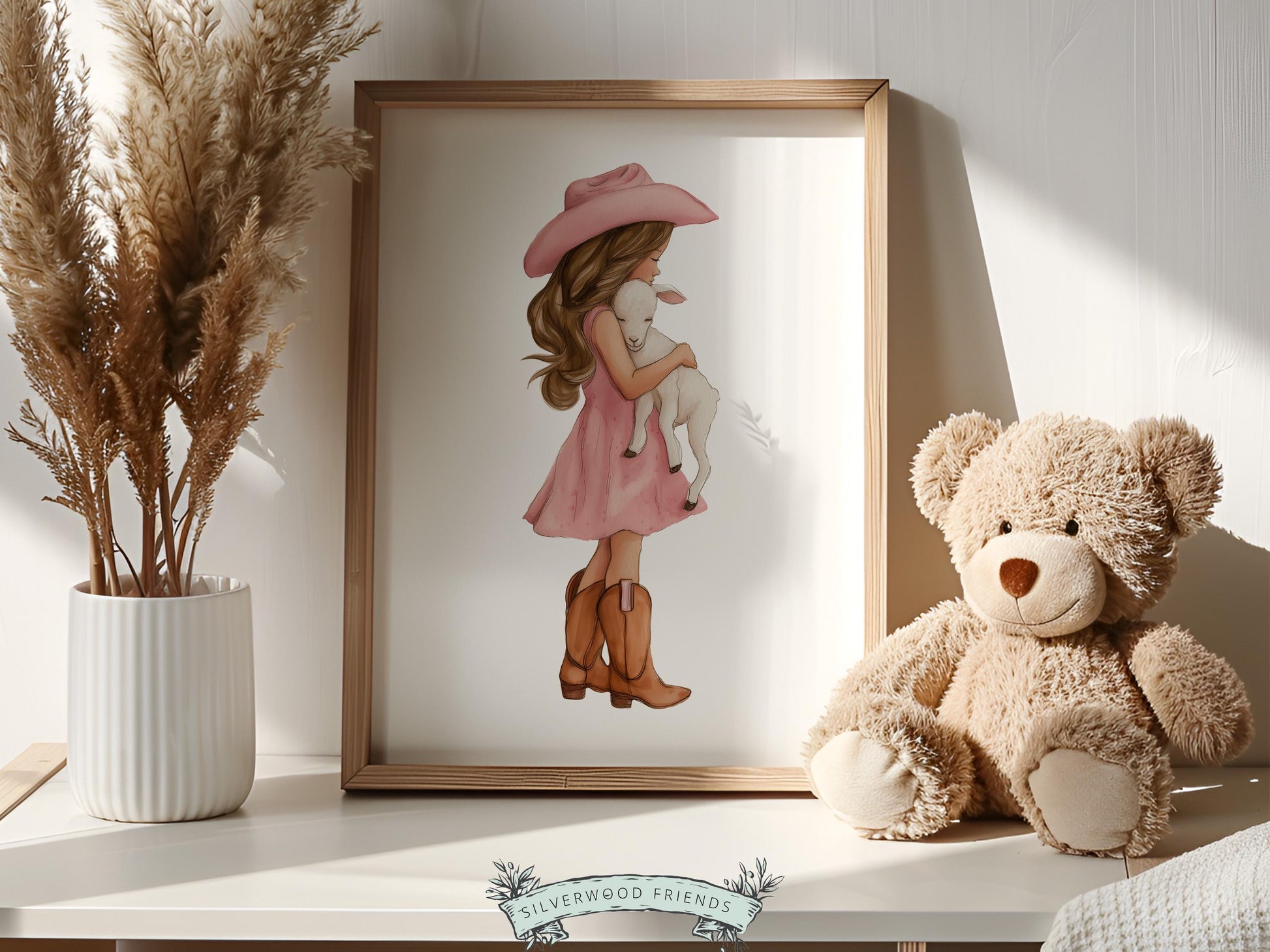Cowgirl Lamb Nursery Print, Dusty Pink Cowgirl Lamb Nursery Decor, Baby Girl Western Nursery Decor (Digital Download)