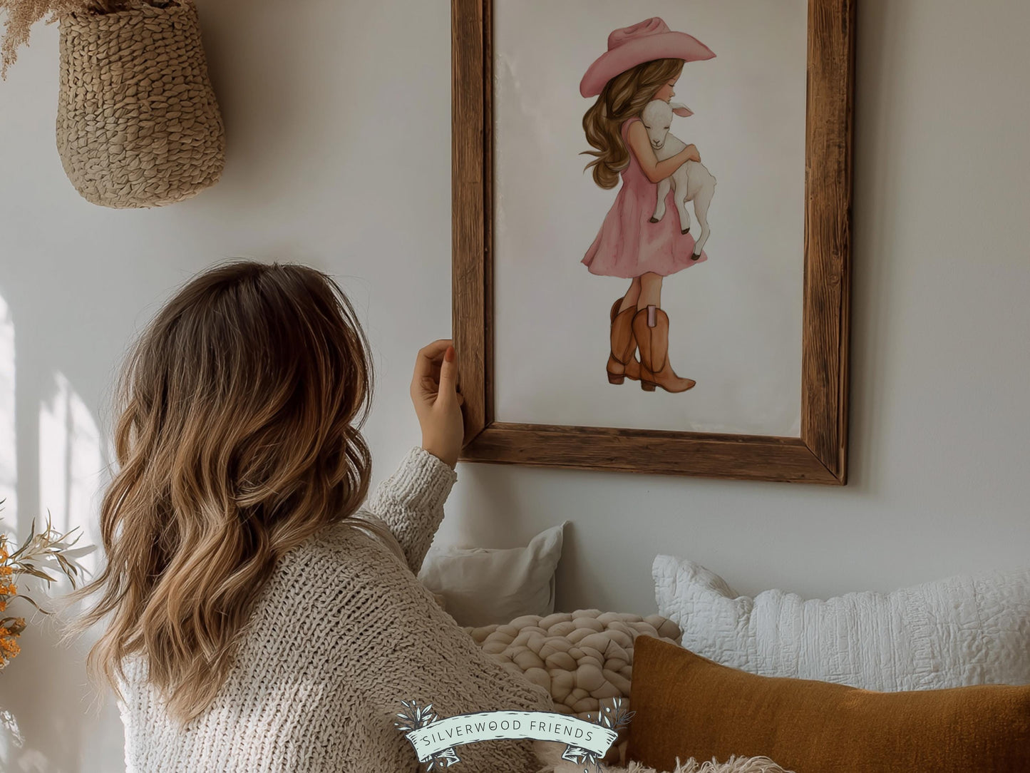 Cowgirl Lamb Nursery Print, Dusty Pink Cowgirl Lamb Nursery Decor, Baby Girl Western Nursery Decor (Digital Download)