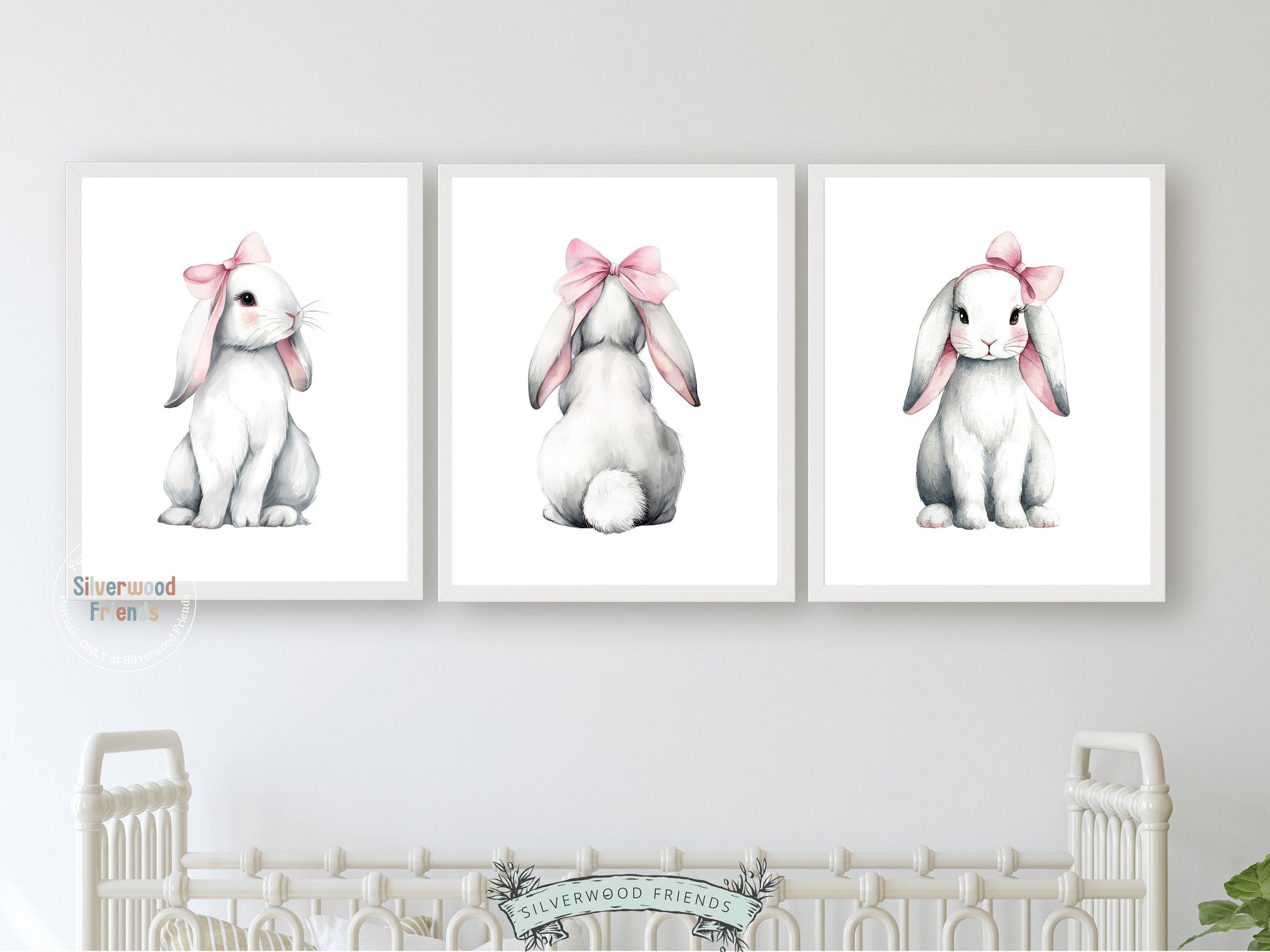 Baby Girls Bunny Nursery Prints, Baby Girl Woodland Bunny Nursery Decor, Nursery Wall Art, Easter Decor Poster, Spring Artwork Digital Print