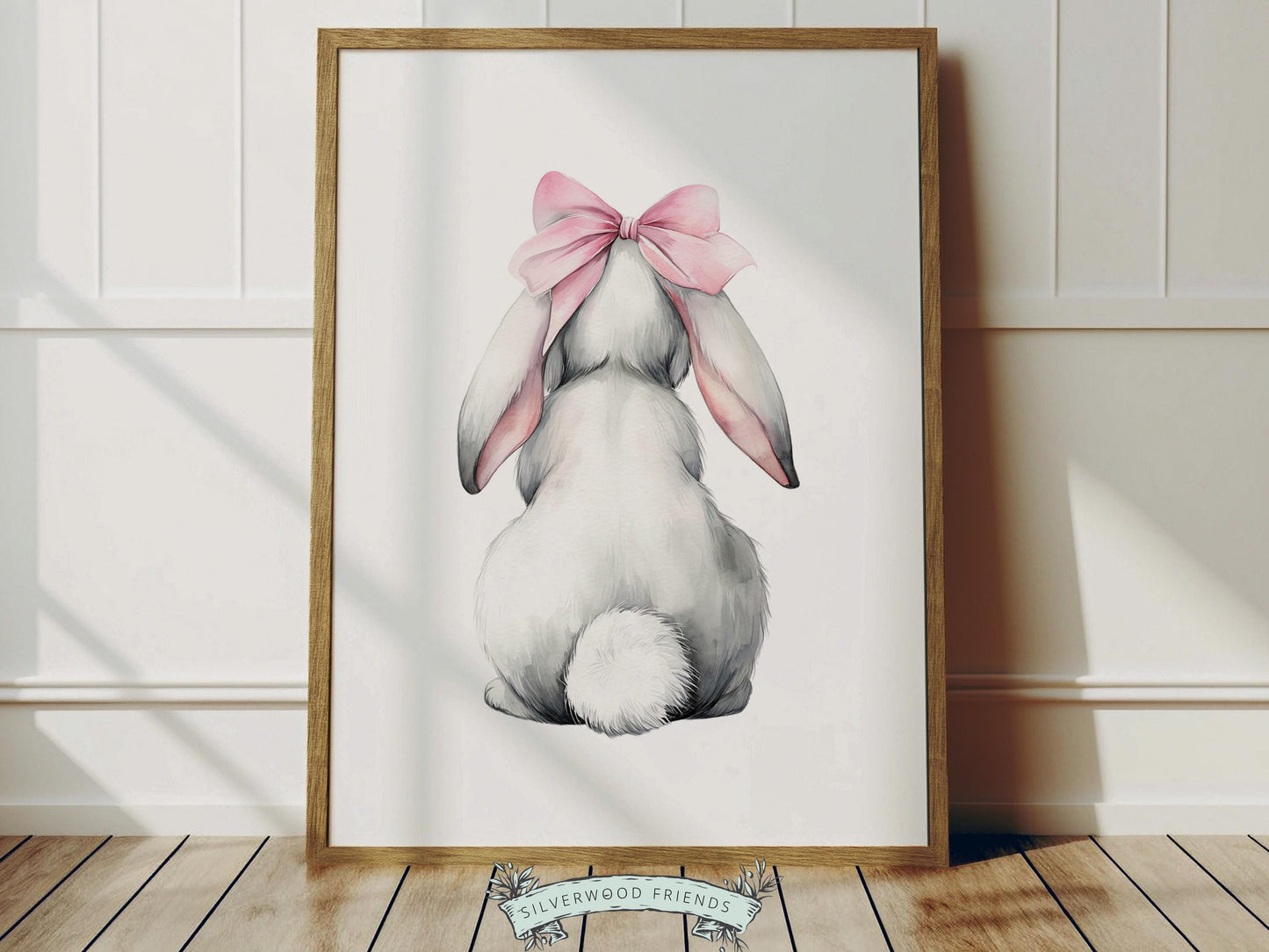 Baby Girls Bunny Nursery Prints, Baby Girl Woodland Bunny Nursery Decor, Nursery Wall Art, Easter Decor Poster, Spring Artwork Digital Print