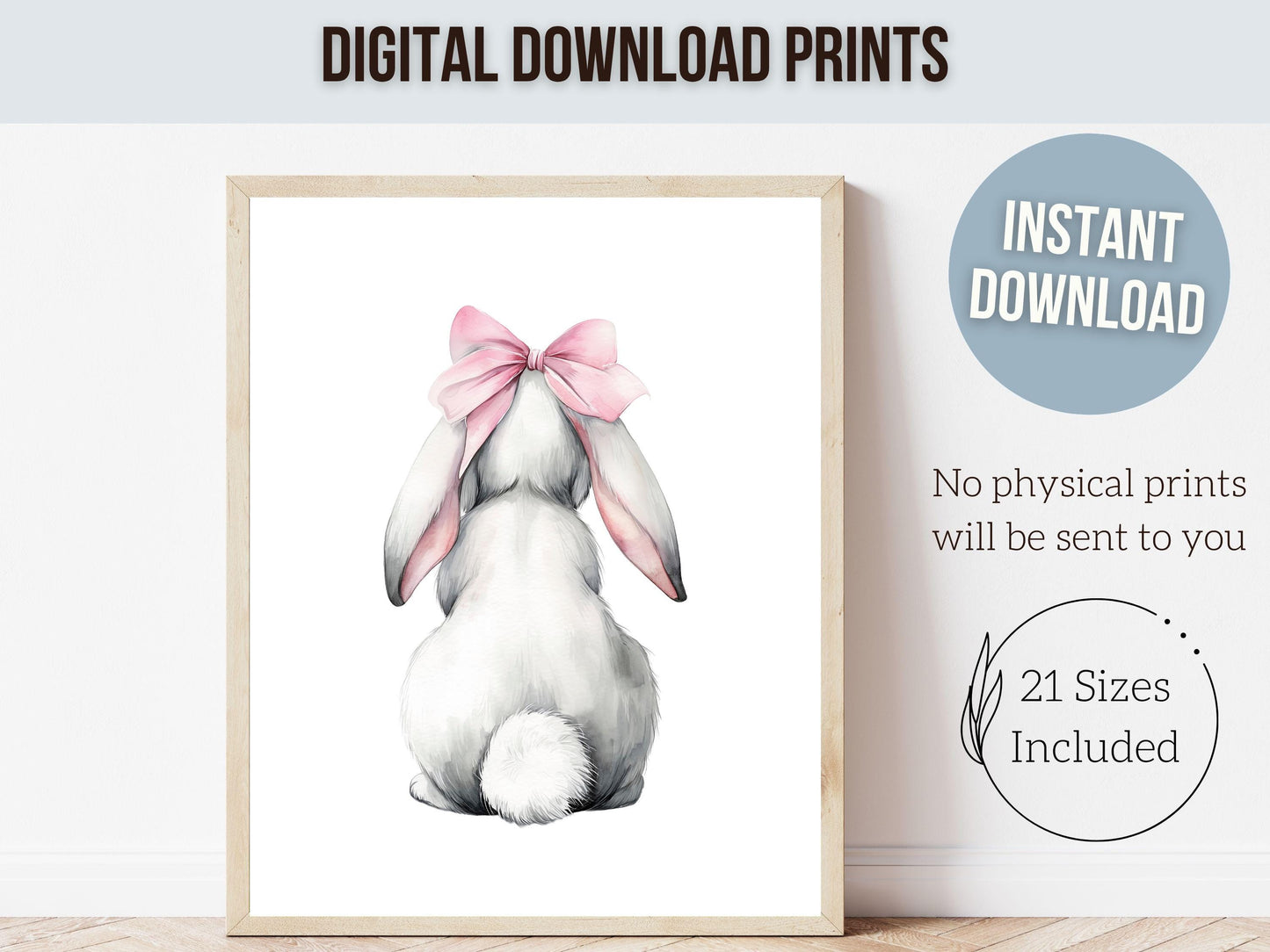 Baby Girls Bunny Nursery Prints, Baby Girl Woodland Bunny Nursery Decor, Nursery Wall Art, Easter Decor Poster, Spring Artwork Digital Print