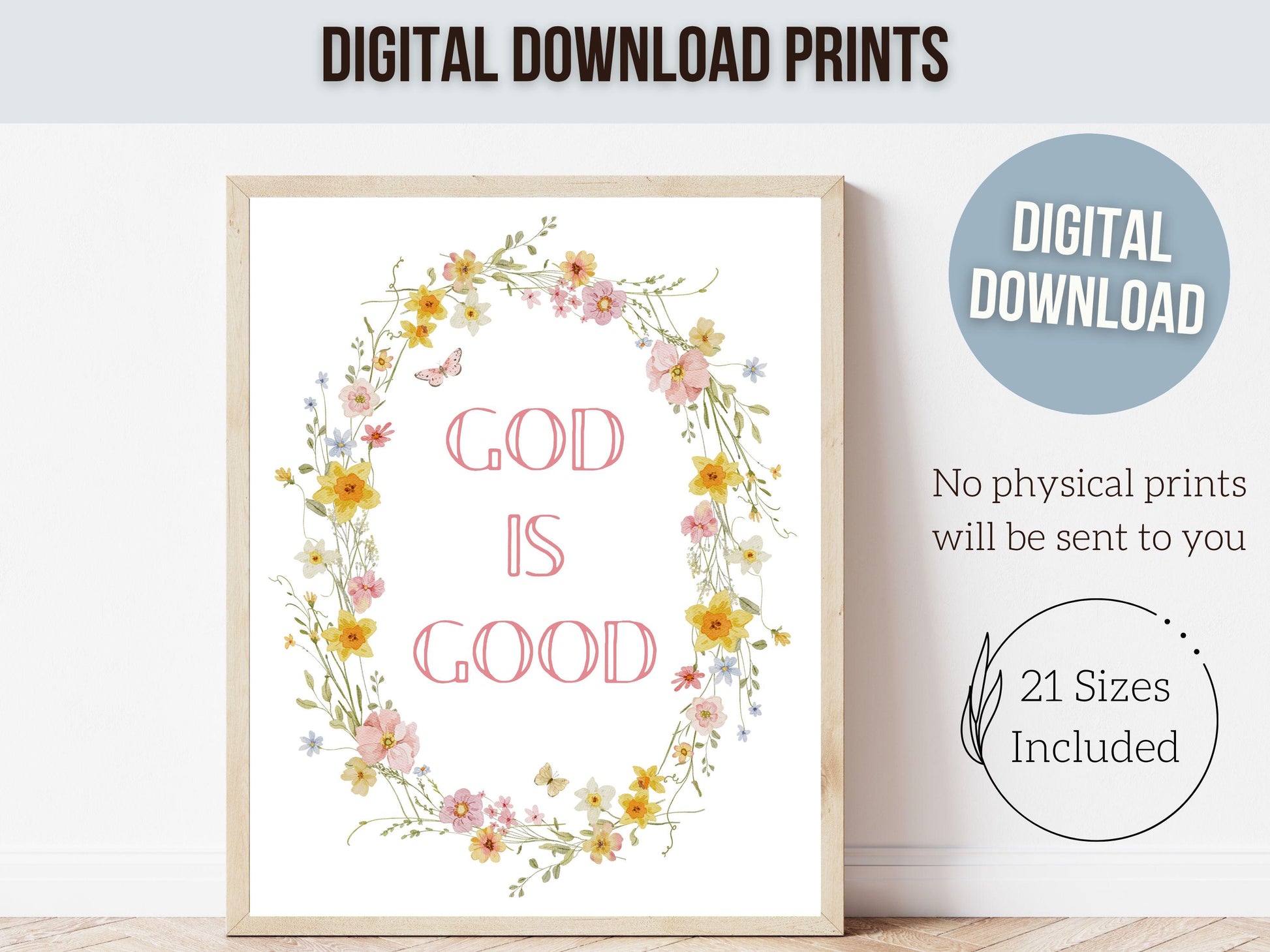 God Is Good Print, Christian Wildflower Nursery Wall Art, Christian Faith Home Decor, Floral Farmhouse Scripture Decor (Digital Download)