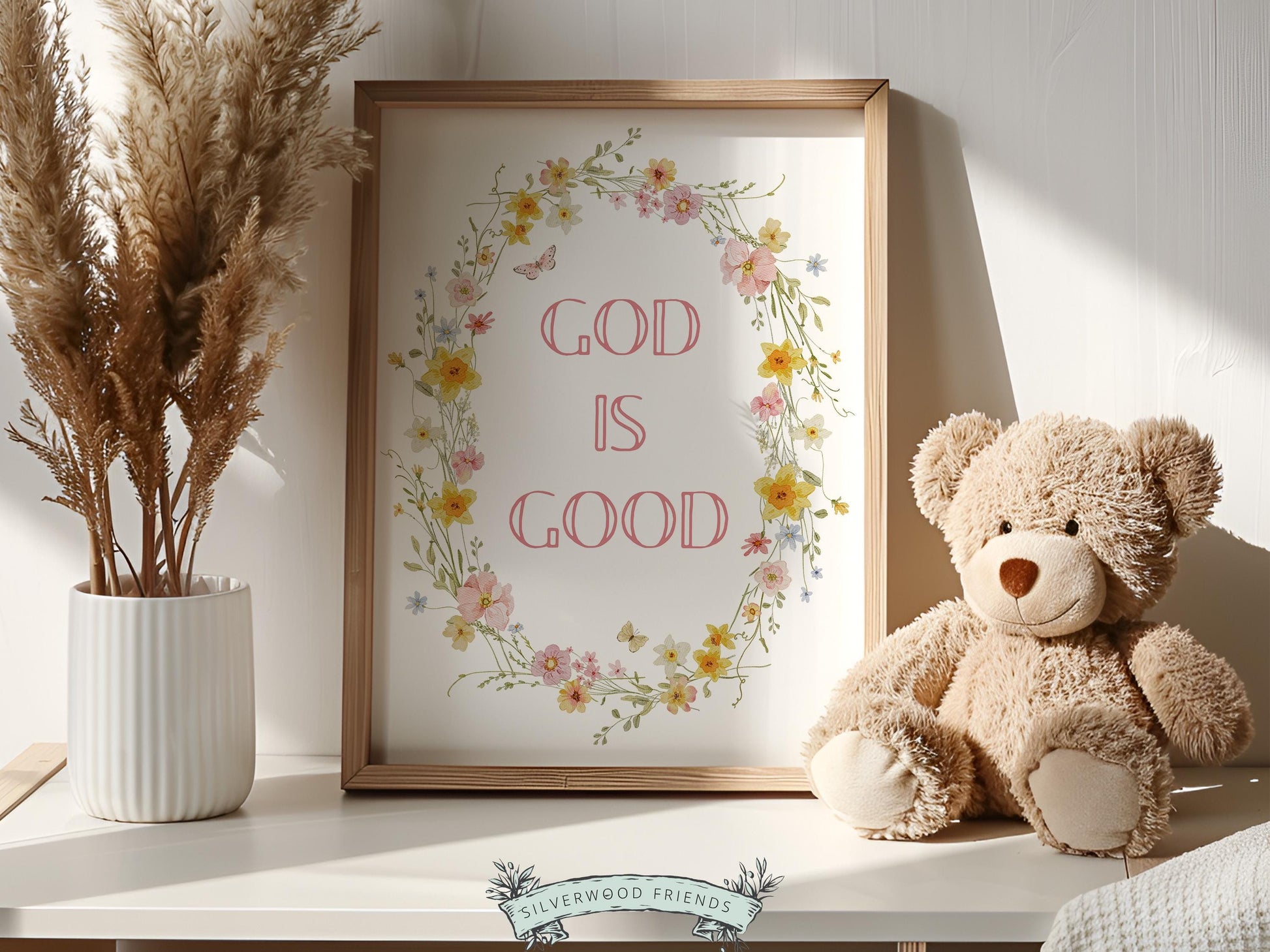 God Is Good Print, Christian Wildflower Nursery Wall Art, Christian Faith Home Decor, Floral Farmhouse Scripture Decor (Digital Download)