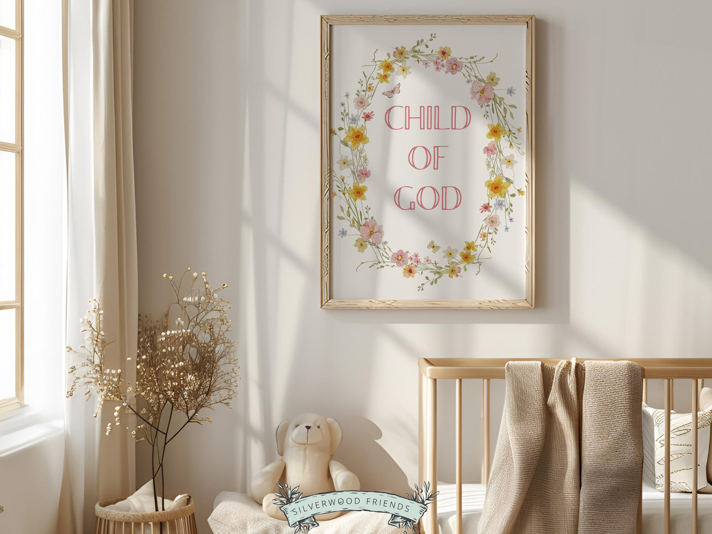 Child of God Floral Nursery Print, Baby Girl Christian Wildflower Nursery Wall Art, Christian Faith Scripture Wall Decor (Digital Download)