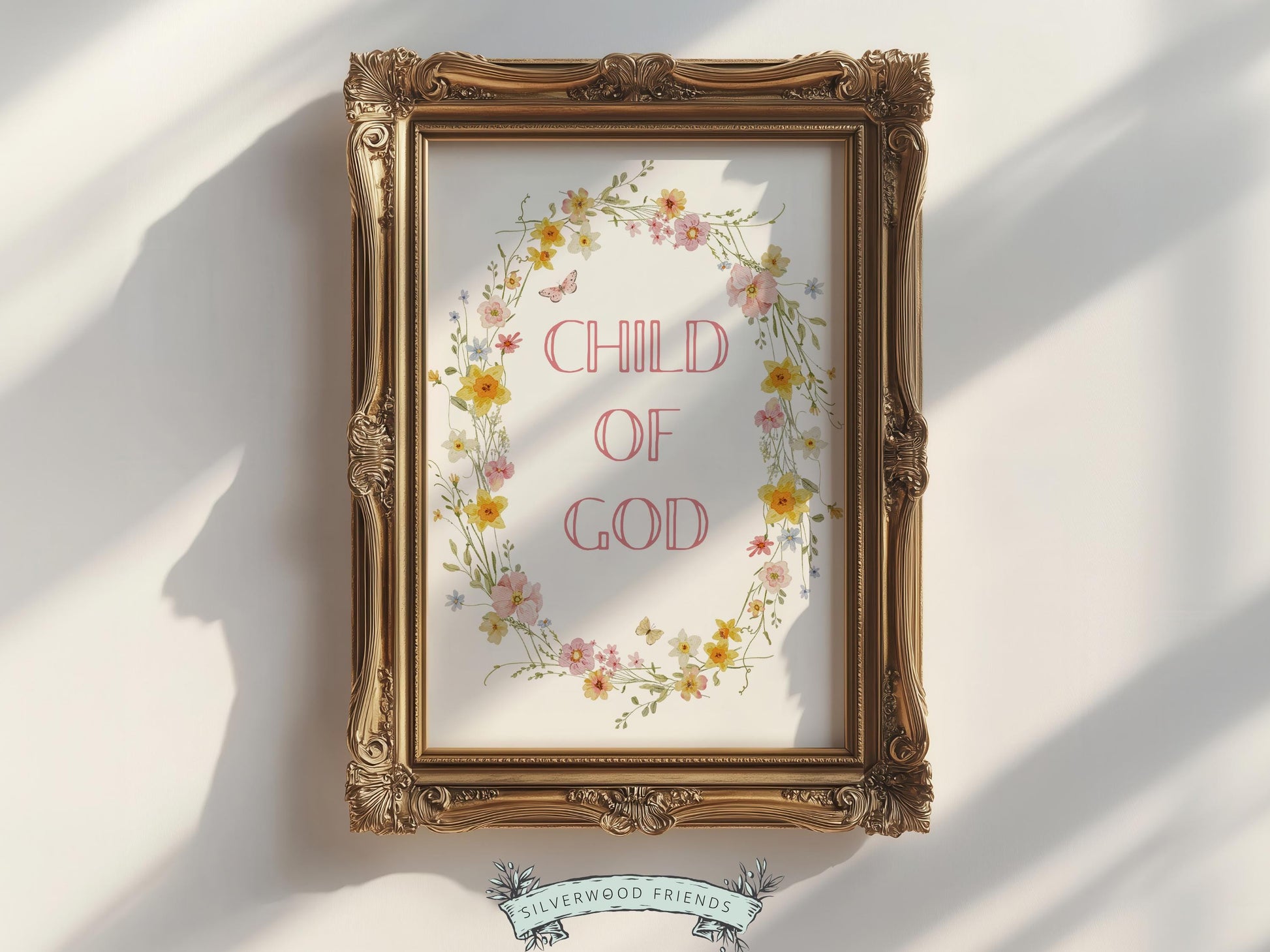 Child of God Floral Nursery Print, Baby Girl Christian Wildflower Nursery Wall Art, Christian Faith Scripture Wall Decor (Digital Download)