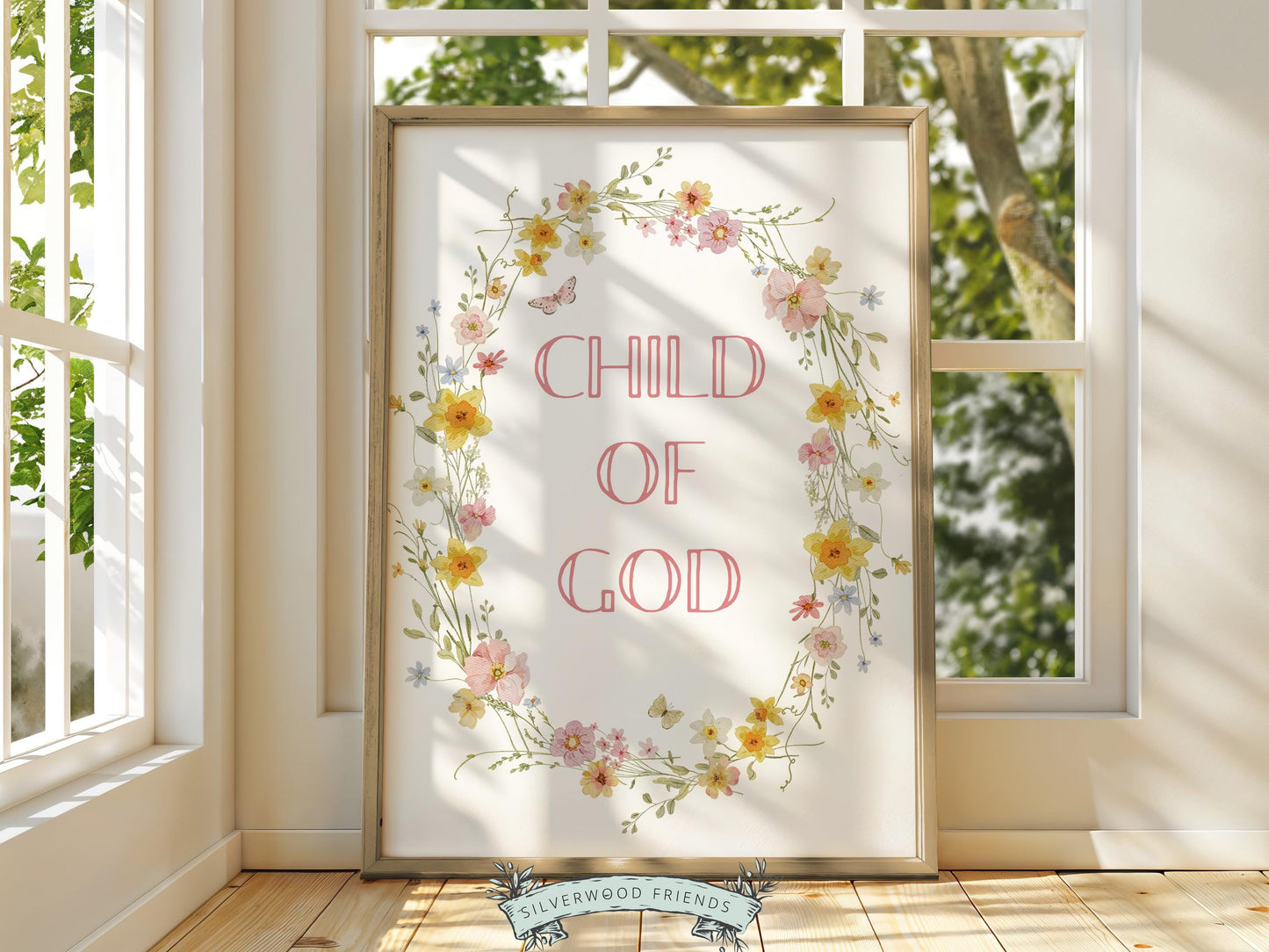 Child of God Floral Nursery Print, Baby Girl Christian Wildflower Nursery Wall Art, Christian Faith Scripture Wall Decor (Digital Download)