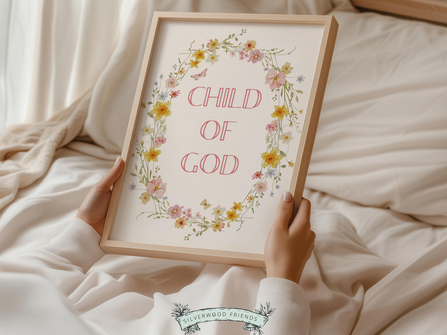 Child of God Floral Nursery Print, Baby Girl Christian Wildflower Nursery Wall Art, Christian Faith Scripture Wall Decor (Digital Download)