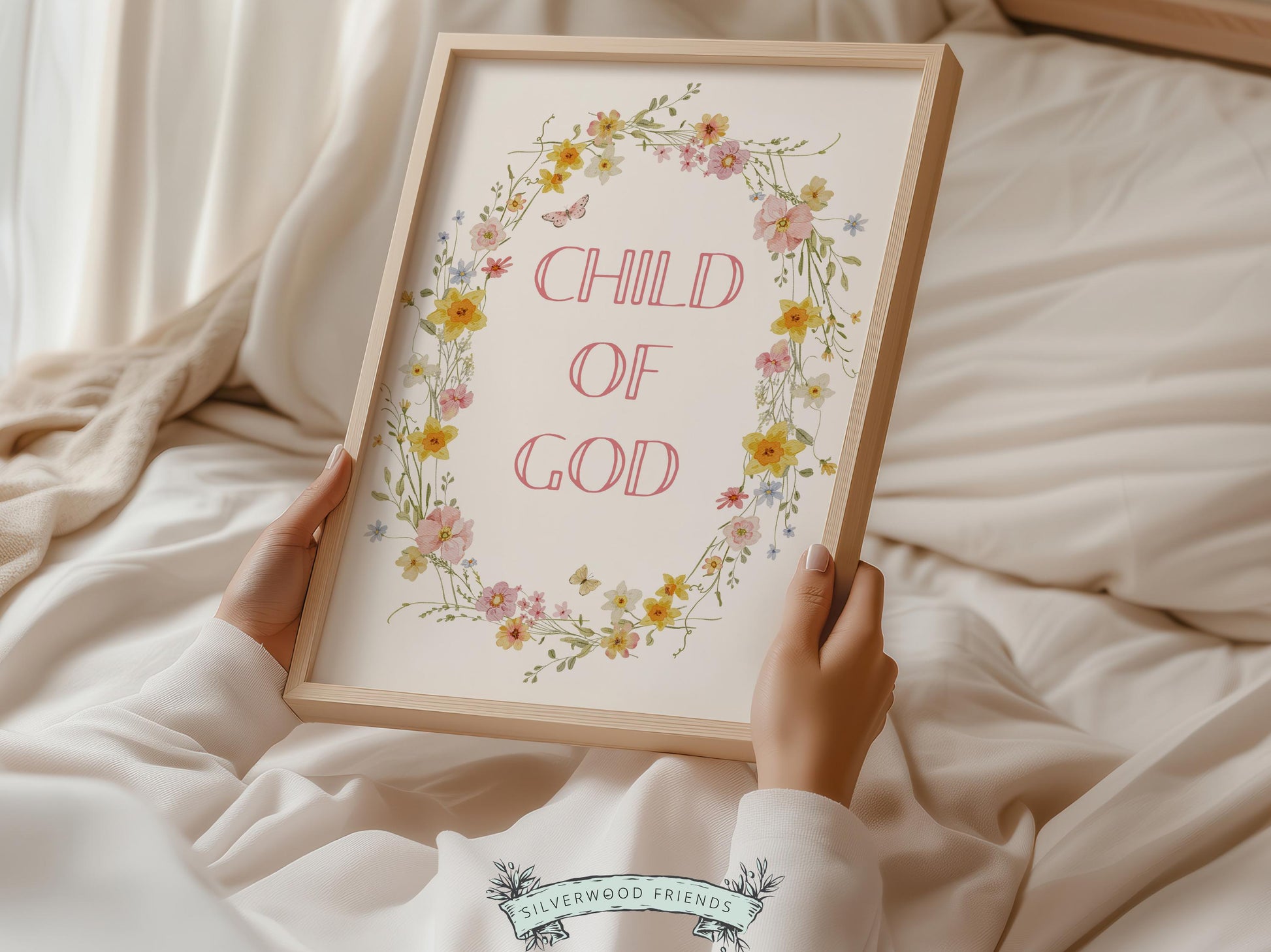 Child of God Floral Nursery Print, Baby Girl Christian Wildflower Nursery Wall Art, Christian Faith Scripture Wall Decor (Digital Download)