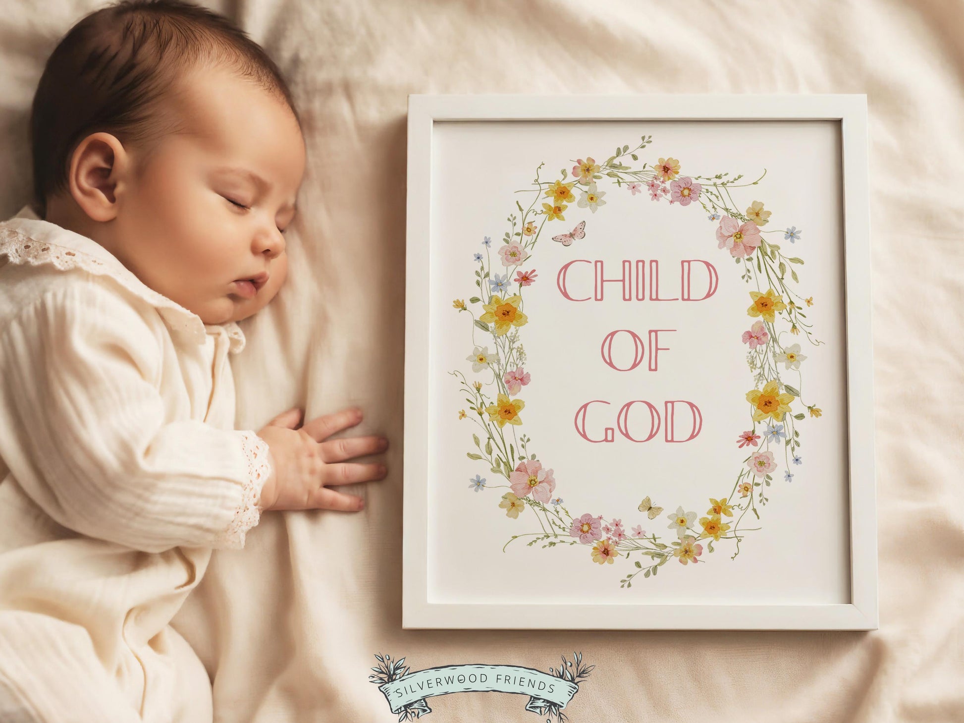 Child of God Floral Nursery Print, Baby Girl Christian Wildflower Nursery Wall Art, Christian Faith Scripture Wall Decor (Digital Download)
