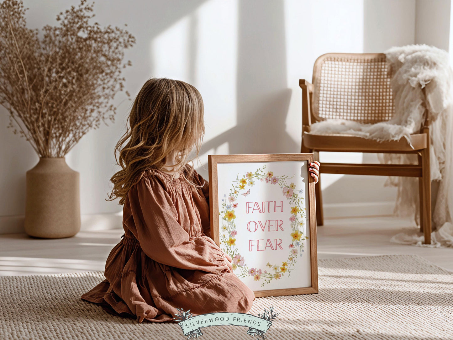 Child of God Floral Nursery Print, Baby Girl Christian Wildflower Nursery Wall Art, Christian Faith Scripture Wall Decor (Digital Download)