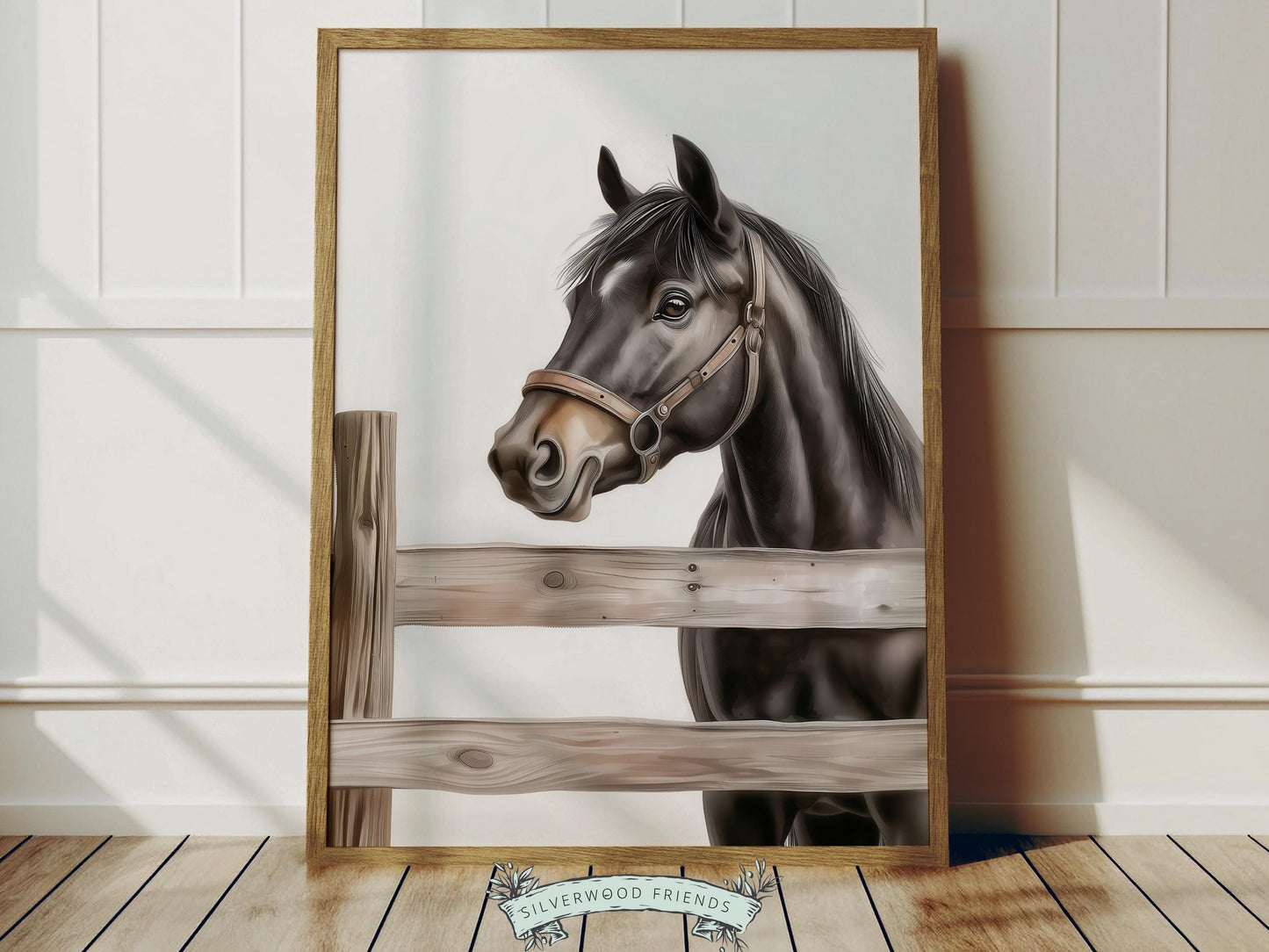 Bring warmth and rustic charm into your home with this horse wall art print, featuring a beautifully detailed horse standing behind a wooden fence, illustrated in a soft, painterly style with gentle tones and a calm, countryside feel. This instantly downloadable artwork adds a peaceful, timeless touch to any nursery, bedroom, or living space, making it a thoughtful gift for horse lovers and western-inspired homes.