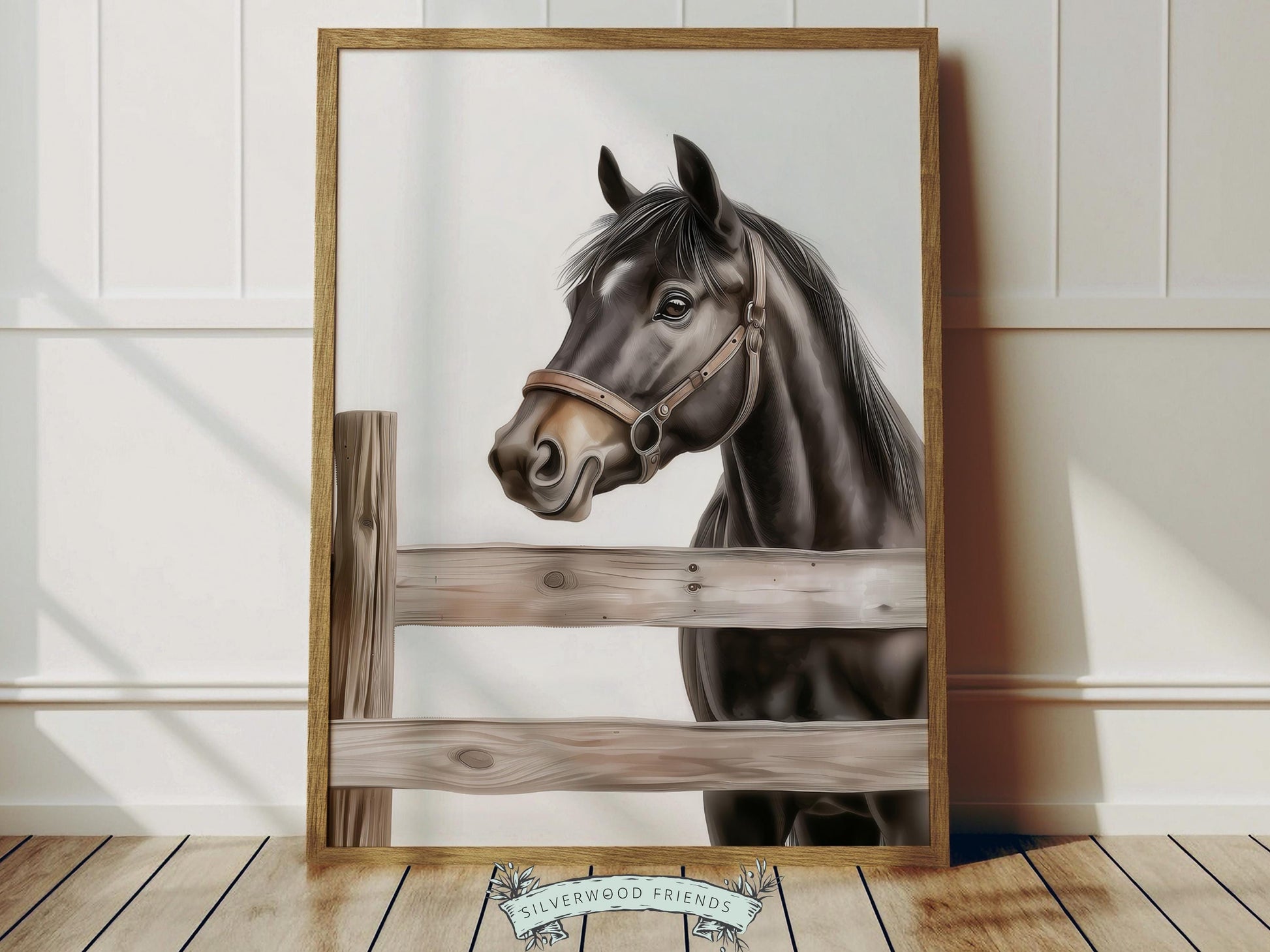 Bring warmth and rustic charm into your home with this horse wall art print, featuring a beautifully detailed horse standing behind a wooden fence, illustrated in a soft, painterly style with gentle tones and a calm, countryside feel. This instantly downloadable artwork adds a peaceful, timeless touch to any nursery, bedroom, or living space, making it a thoughtful gift for horse lovers and western-inspired homes.