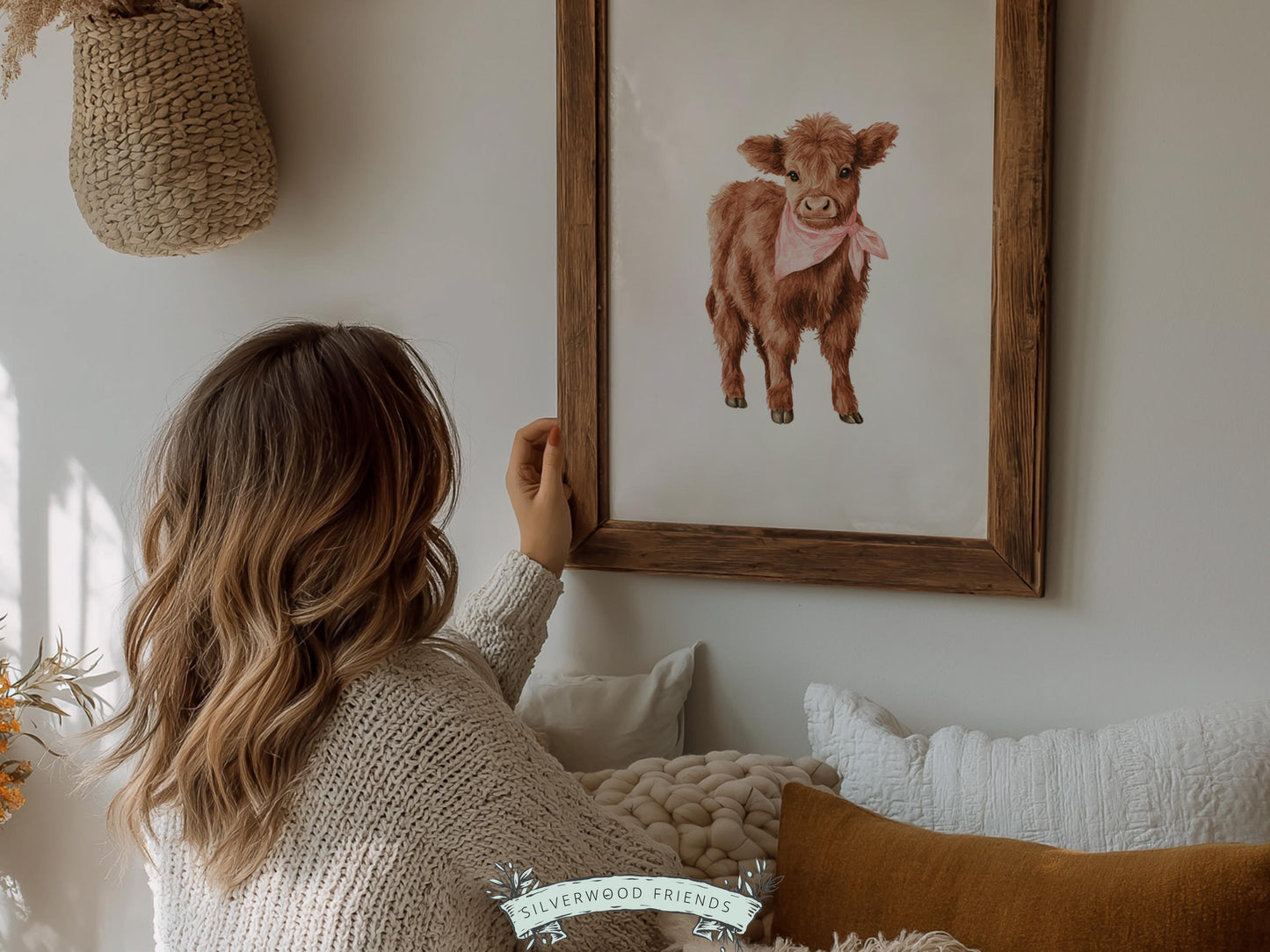 Pink Highland Cow Nursery Prints, Baby Girl Highland Cow Nursery Decor, Highland Cow Baby Shower Gift,Baby Farm Animal Nursery Digital Print