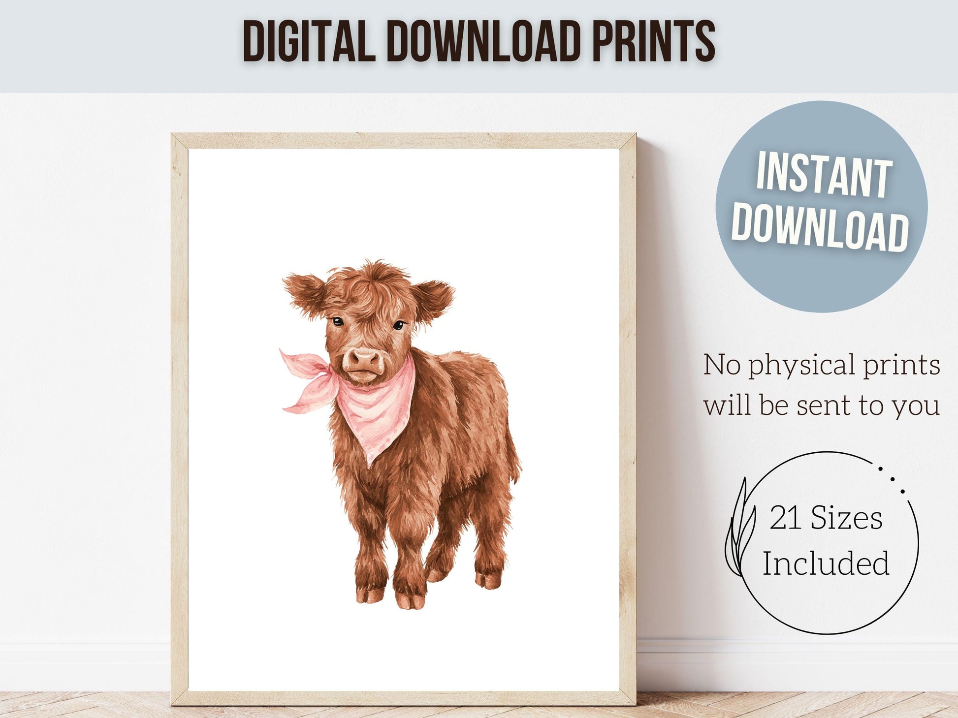 Pink Highland Cow Nursery Prints, Baby Girl Highland Cow Nursery Decor, Highland Cow Baby Shower Gift,Baby Farm Animal Nursery Digital Print