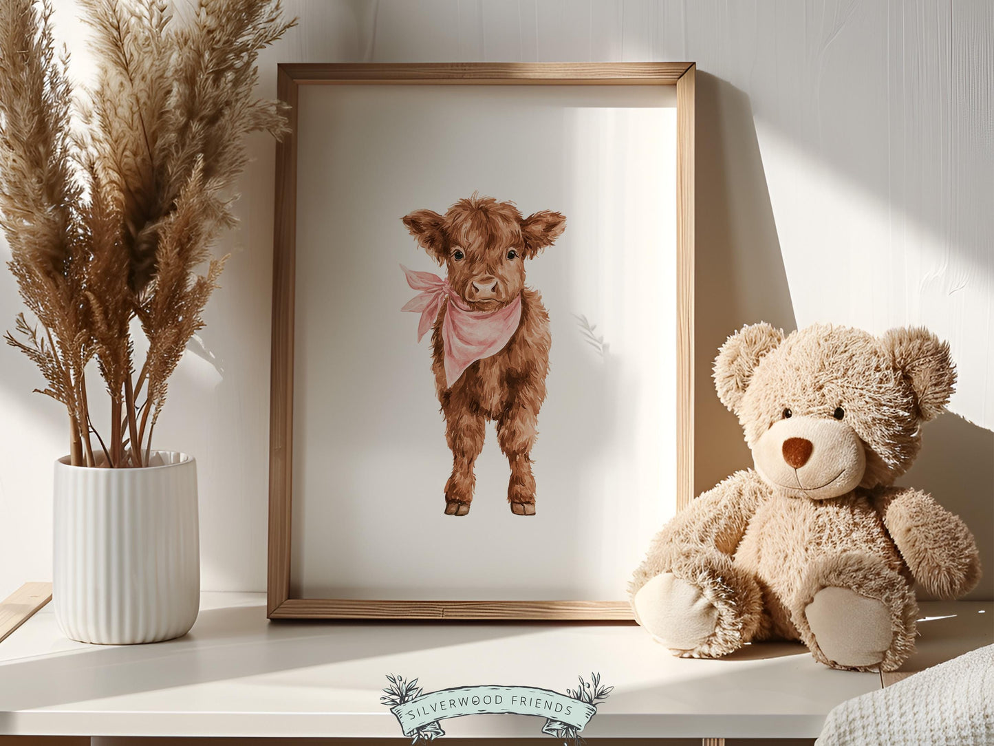 Pink Highland Cow Nursery Prints, Baby Girl Highland Cow Western Nursery Decor, Baby Farm Animal Country Nursery Prints (DIGITAL DOWNLOAD)