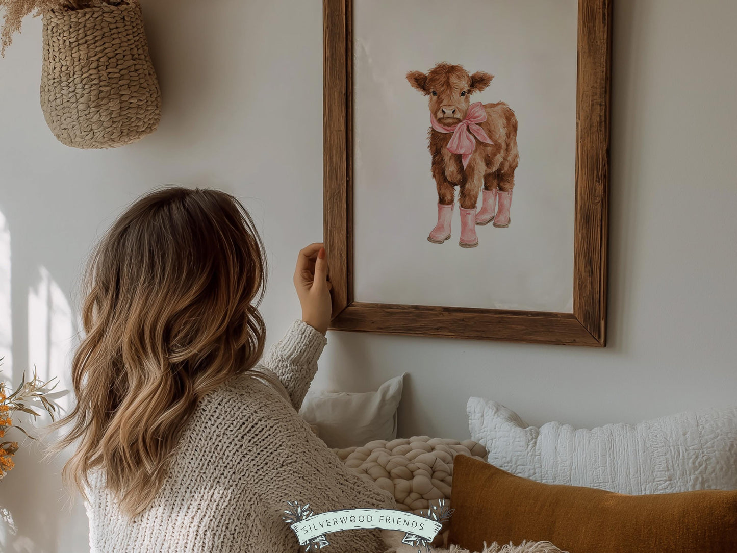 Pink Highland Cow Nursery Prints, Baby Girl Highland Cow Western Nursery Decor, Baby Farm Animal Country Nursery Prints (DIGITAL DOWNLOAD)