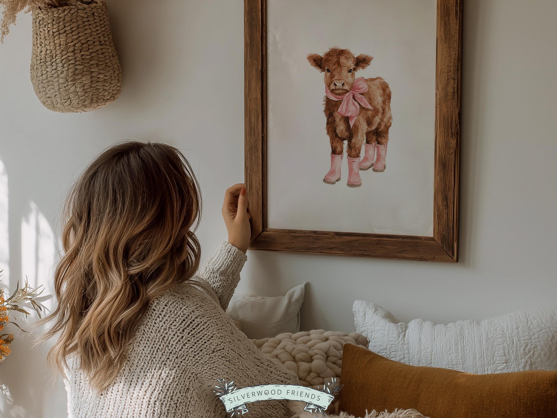 Pink Highland Cow Nursery Prints, Baby Girl Highland Cow Western Nursery Decor, Baby Farm Animal Country Nursery Prints (DIGITAL DOWNLOAD)