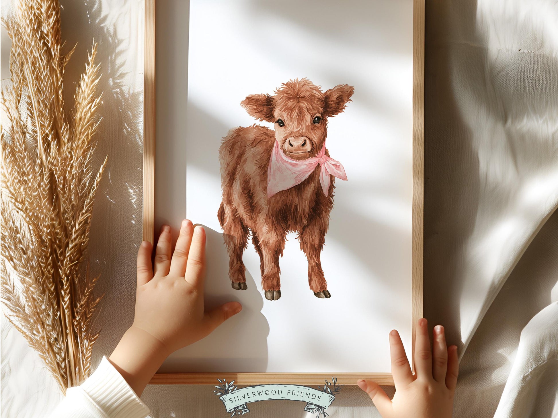 Pink Highland Cow Nursery Prints, Baby Girl Highland Cow Western Nursery Decor, Baby Farm Animal Country Nursery Prints (DIGITAL DOWNLOAD)