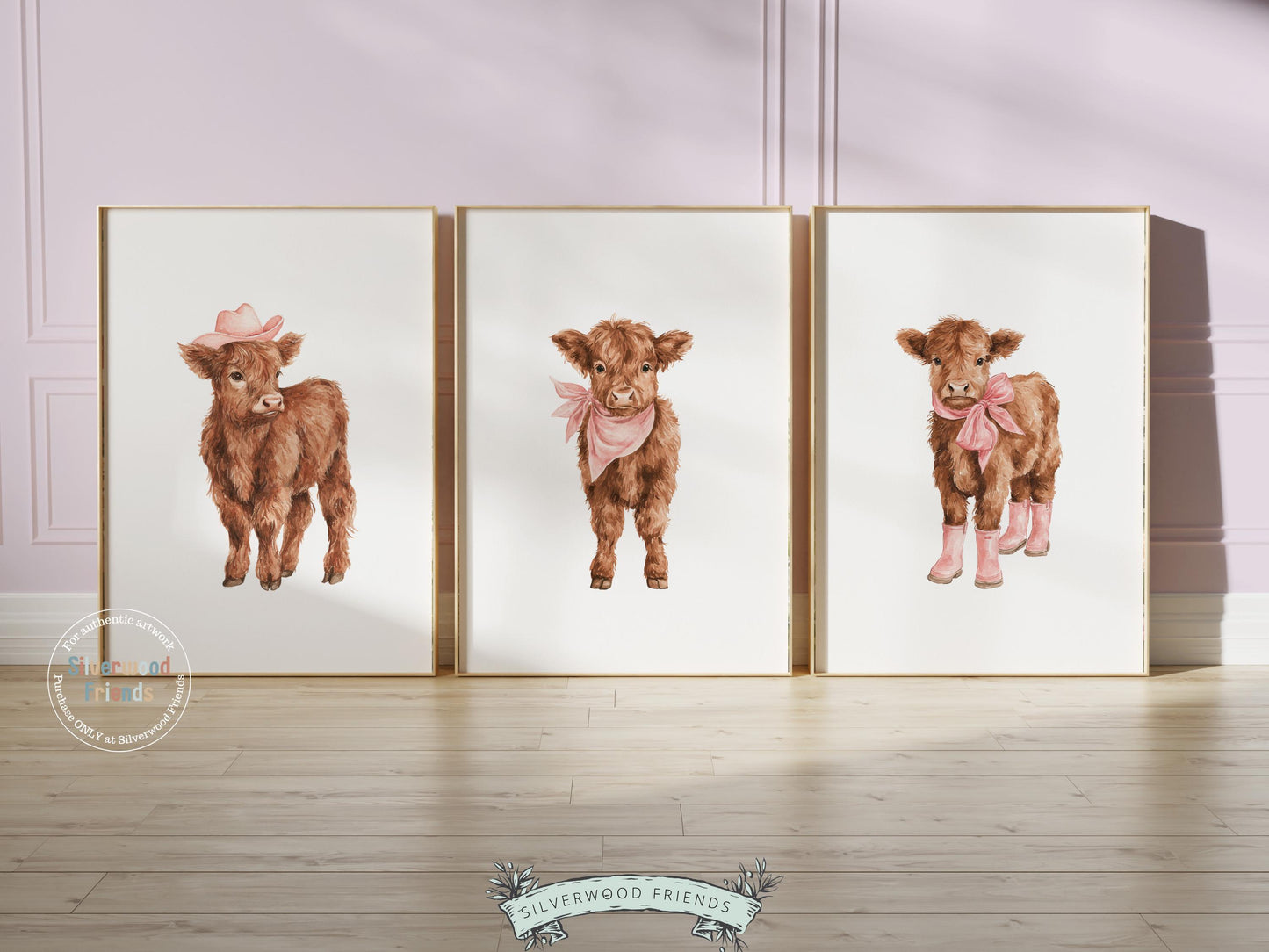 Pink Highland Cow Nursery Prints, Baby Girl Highland Cow Western Nursery Decor, Baby Farm Animal Country Nursery Prints (DIGITAL DOWNLOAD)