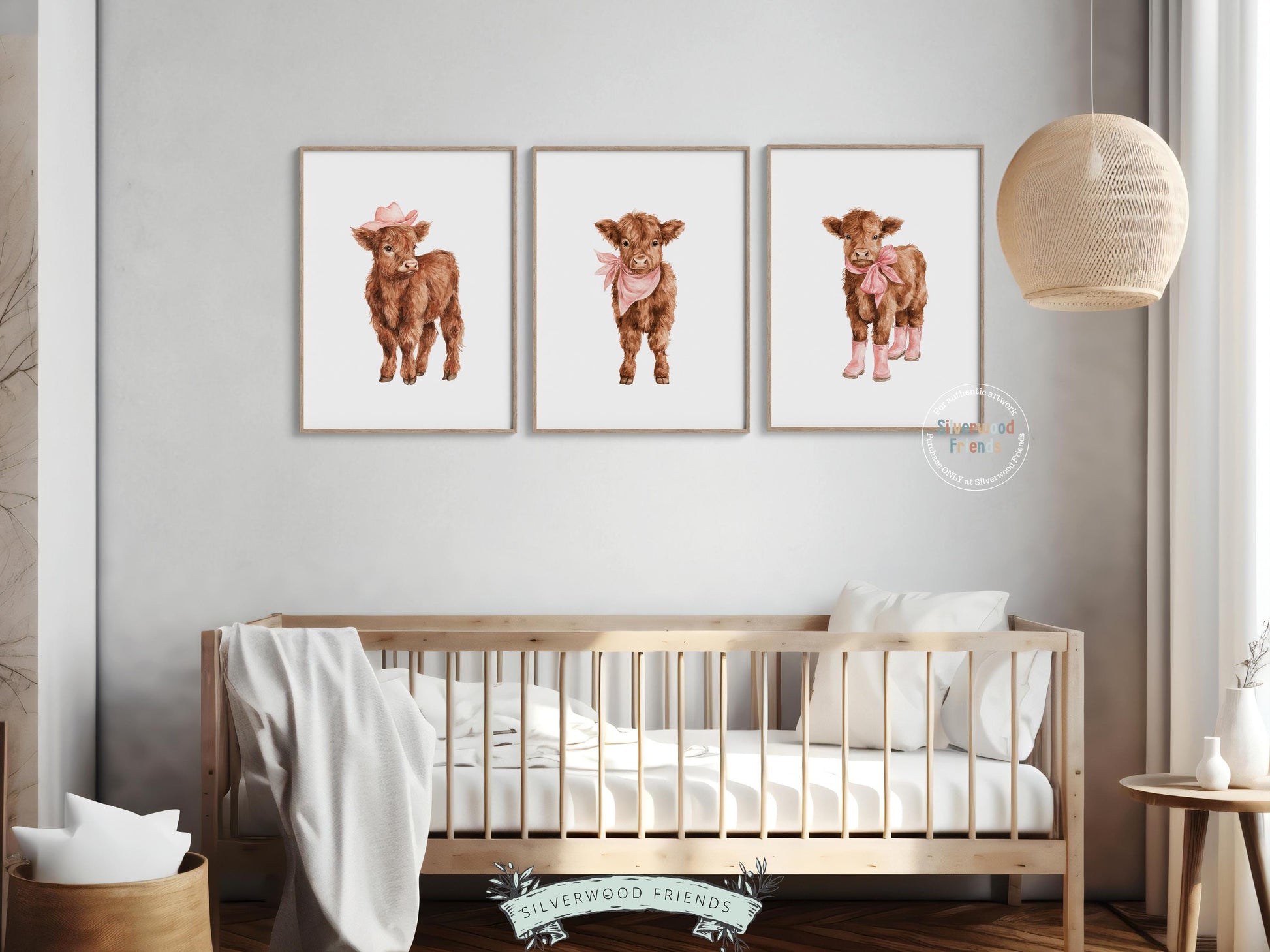 Pink Highland Cow Nursery Prints, Baby Girl Highland Cow Western Nursery Decor, Baby Farm Animal Country Nursery Prints (DIGITAL DOWNLOAD)