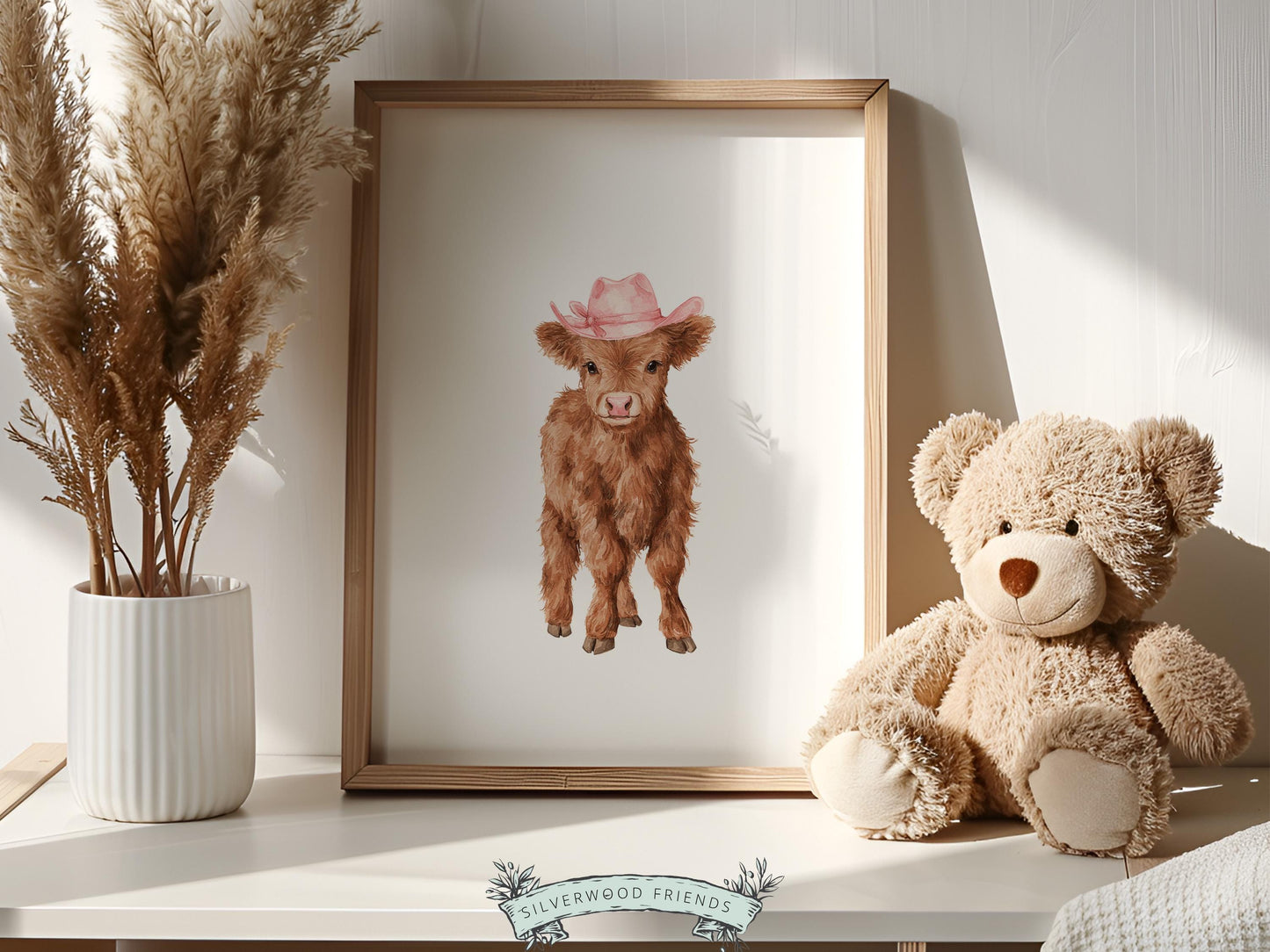 Pink Highland Cow Nursery Prints, Baby Girl Highland Cow Western Nursery Decor, Baby Farm Animal Country Nursery Prints (DIGITAL DOWNLOAD)