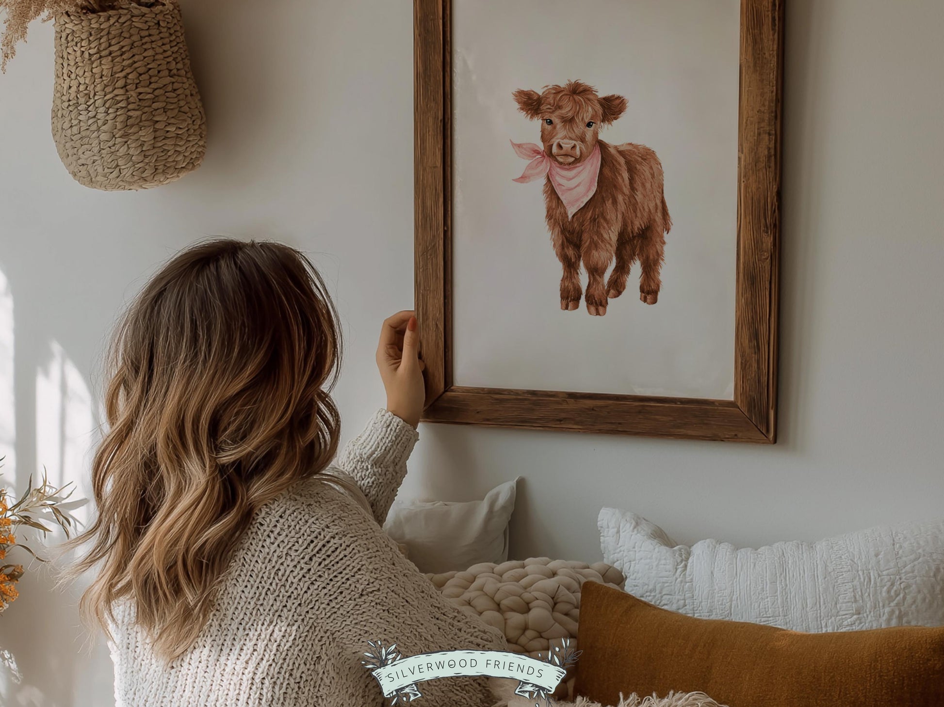 Pink Highland Cow Nursery Prints, Baby Girl Highland Cow Western Nursery Decor, Baby Farm Animal Country Nursery Prints (DIGITAL DOWNLOAD)