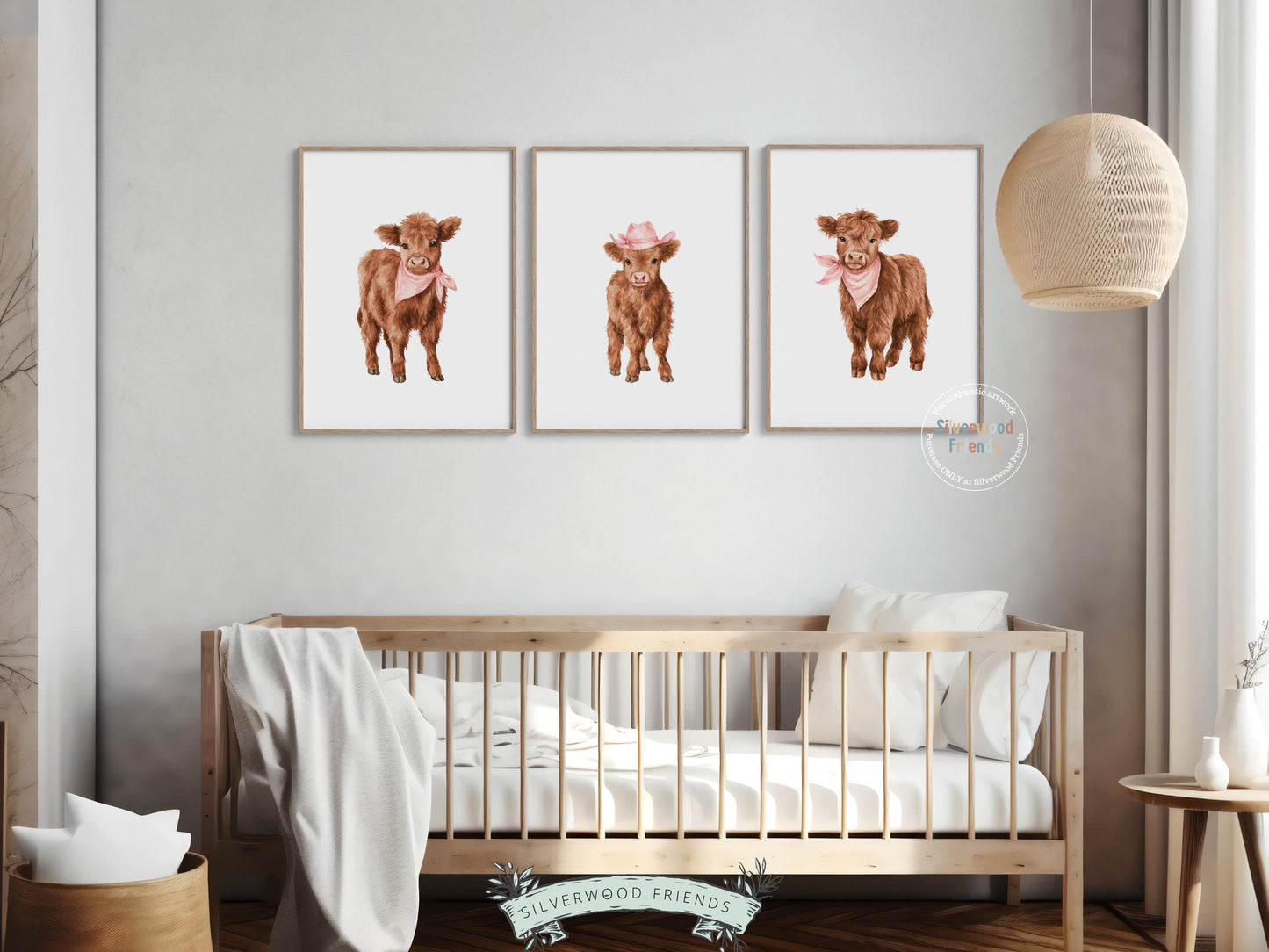 Pink Highland Cow Nursery Prints, Baby Girl Highland Cow Western Nursery Decor, Baby Farm Animal Country Nursery Prints (DIGITAL DOWNLOAD)