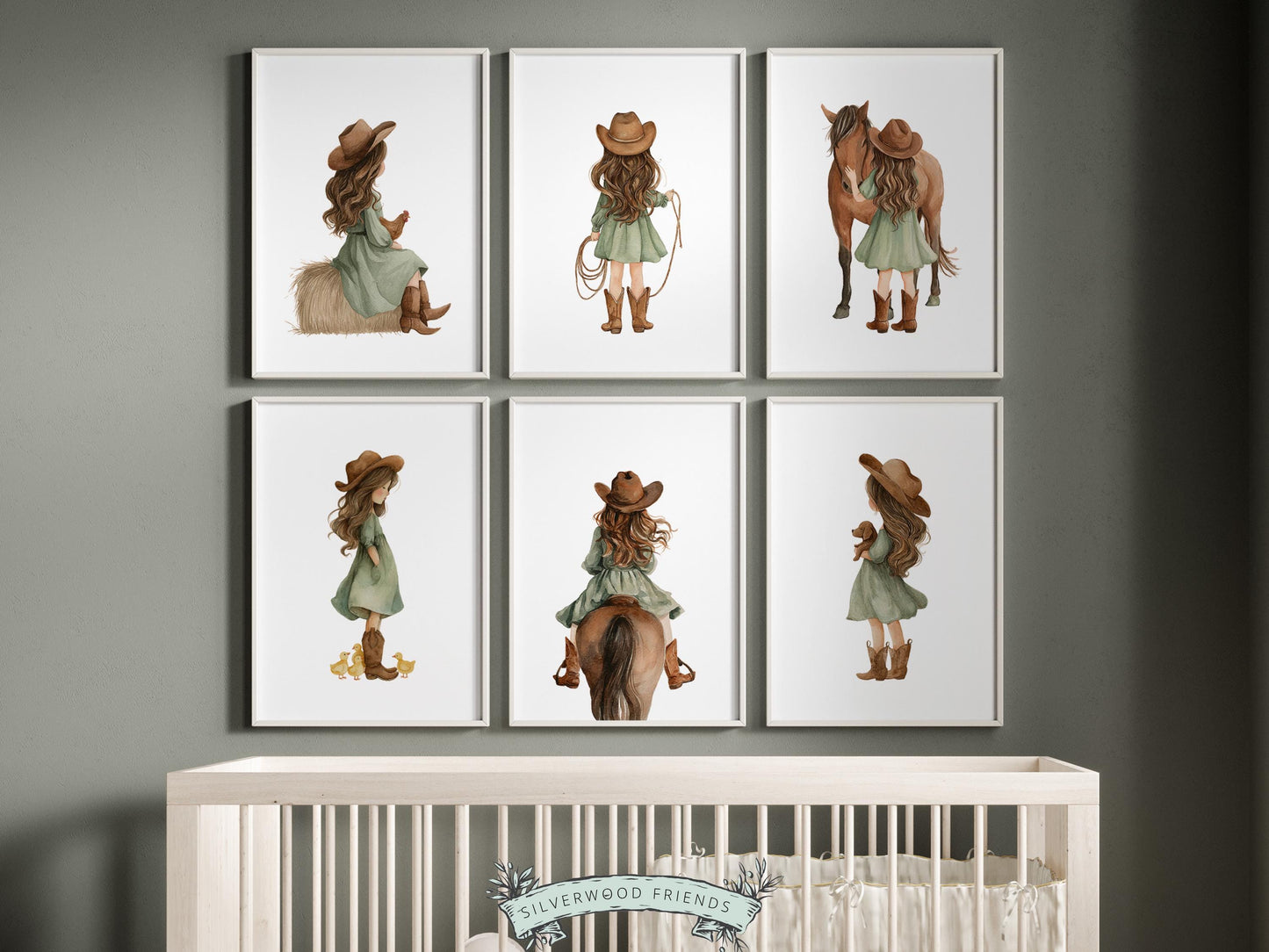 Cowgirl Nursery Prints, Cowgirl Nursery Decor, Baby Girl Sage Green Western Nursery Decor, Girls Horse Riding Nursery Wall Art Digital Print