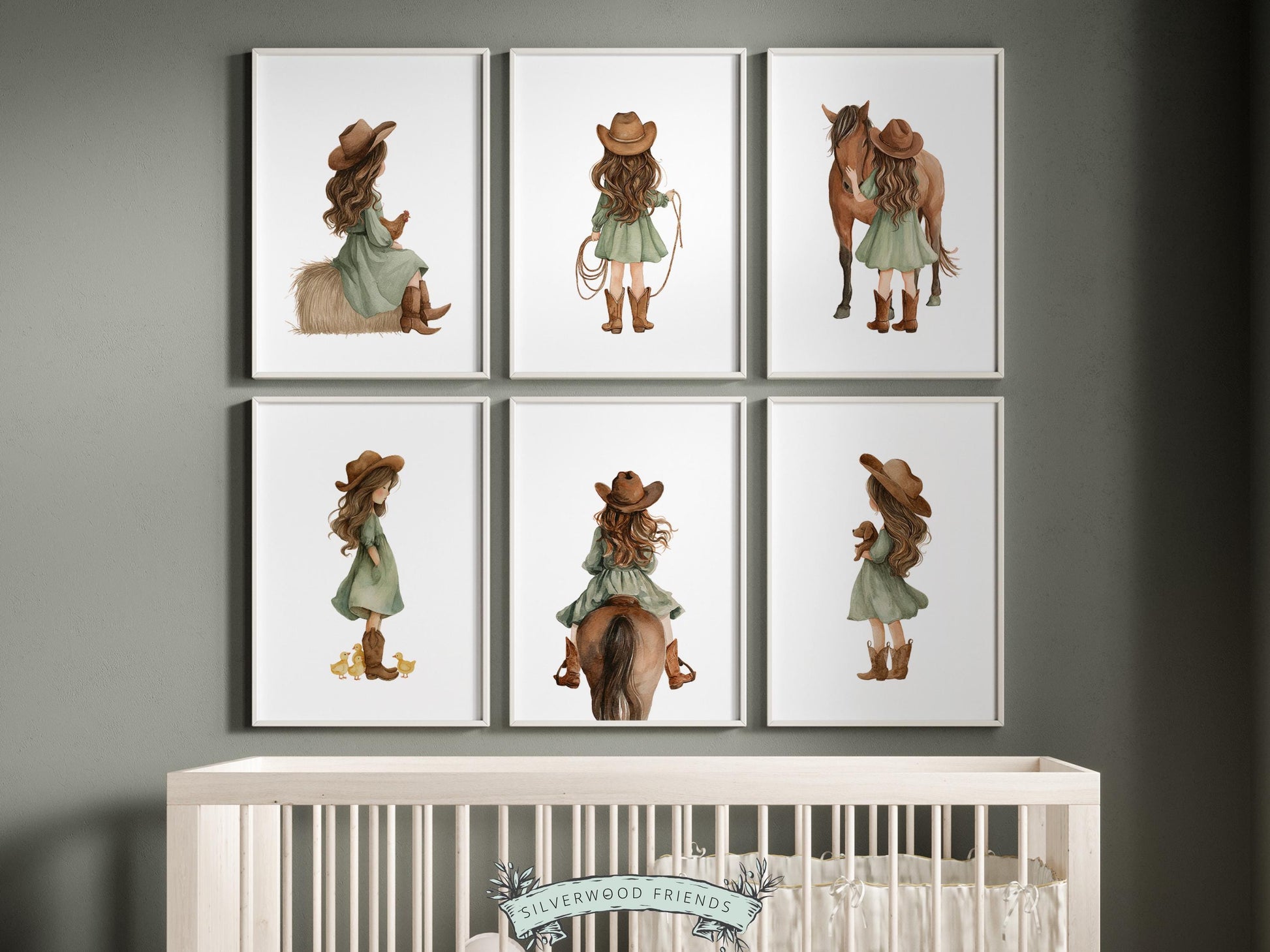 Cowgirl Nursery Prints, Cowgirl Nursery Decor, Baby Girl Sage Green Western Nursery Decor, Girls Horse Riding Nursery Wall Art Digital Print