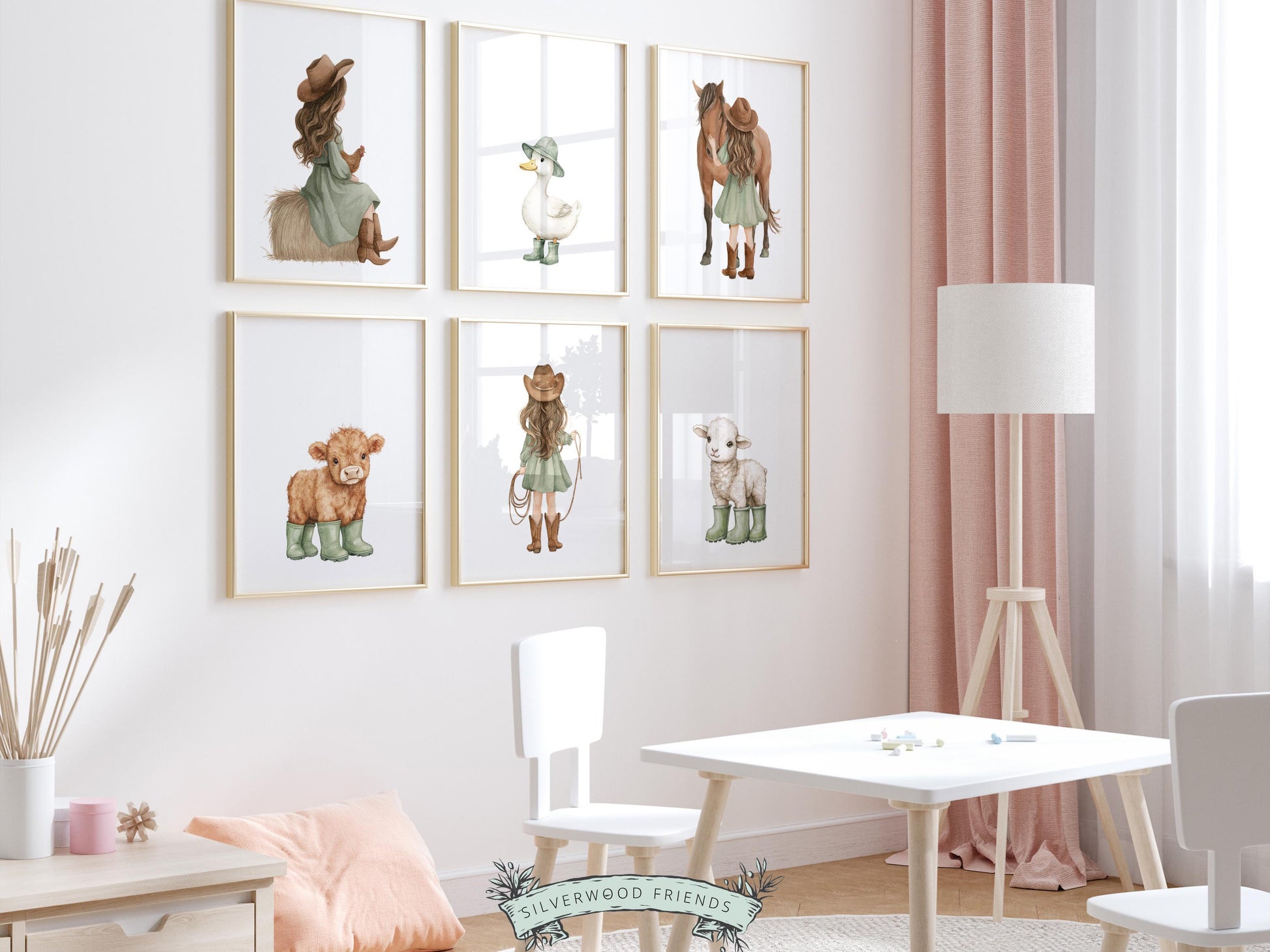 Cowgirl Nursery Prints, Farm Nursery Posters, Baby Girl Sage Green Western Nursery Decor, Baby Farm Animal Nursery Wall Art Digital Print