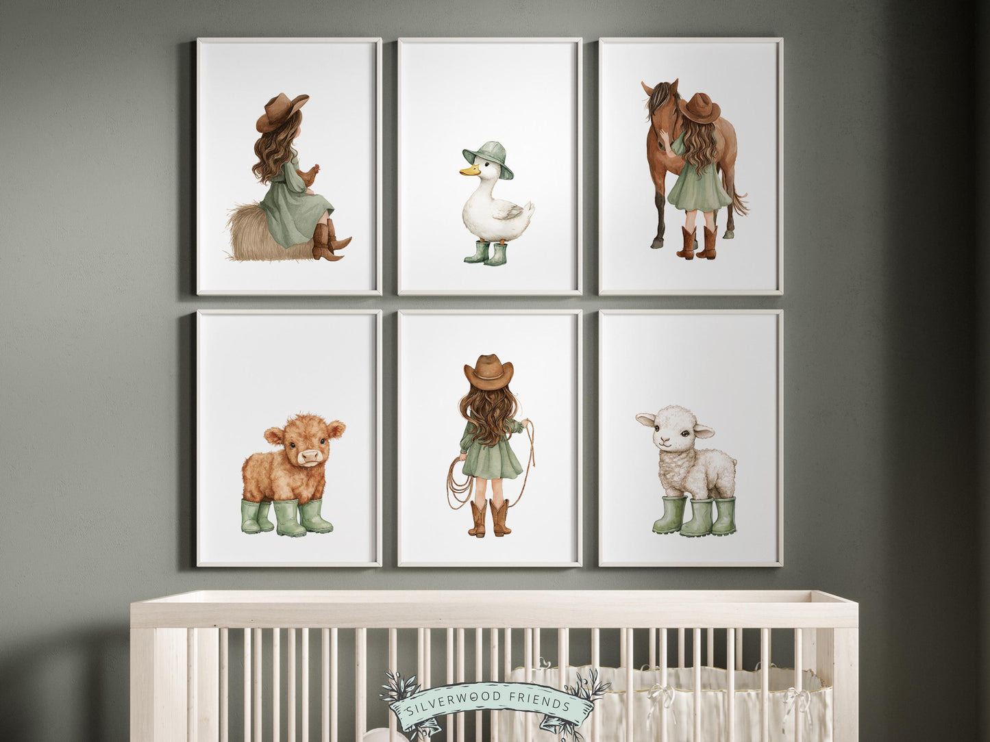 Cowgirl Nursery Prints, Farm Nursery Posters, Baby Girl Sage Green Western Nursery Decor, Baby Farm Animal Nursery Wall Art Digital Print