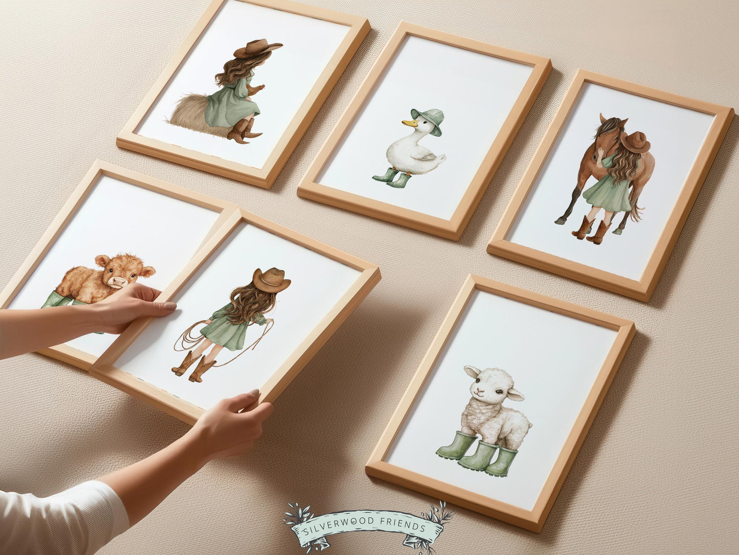 Cowgirl Nursery Prints, Farm Nursery Posters, Baby Girl Sage Green Western Nursery Decor, Baby Farm Animal Nursery Wall Art Digital Print