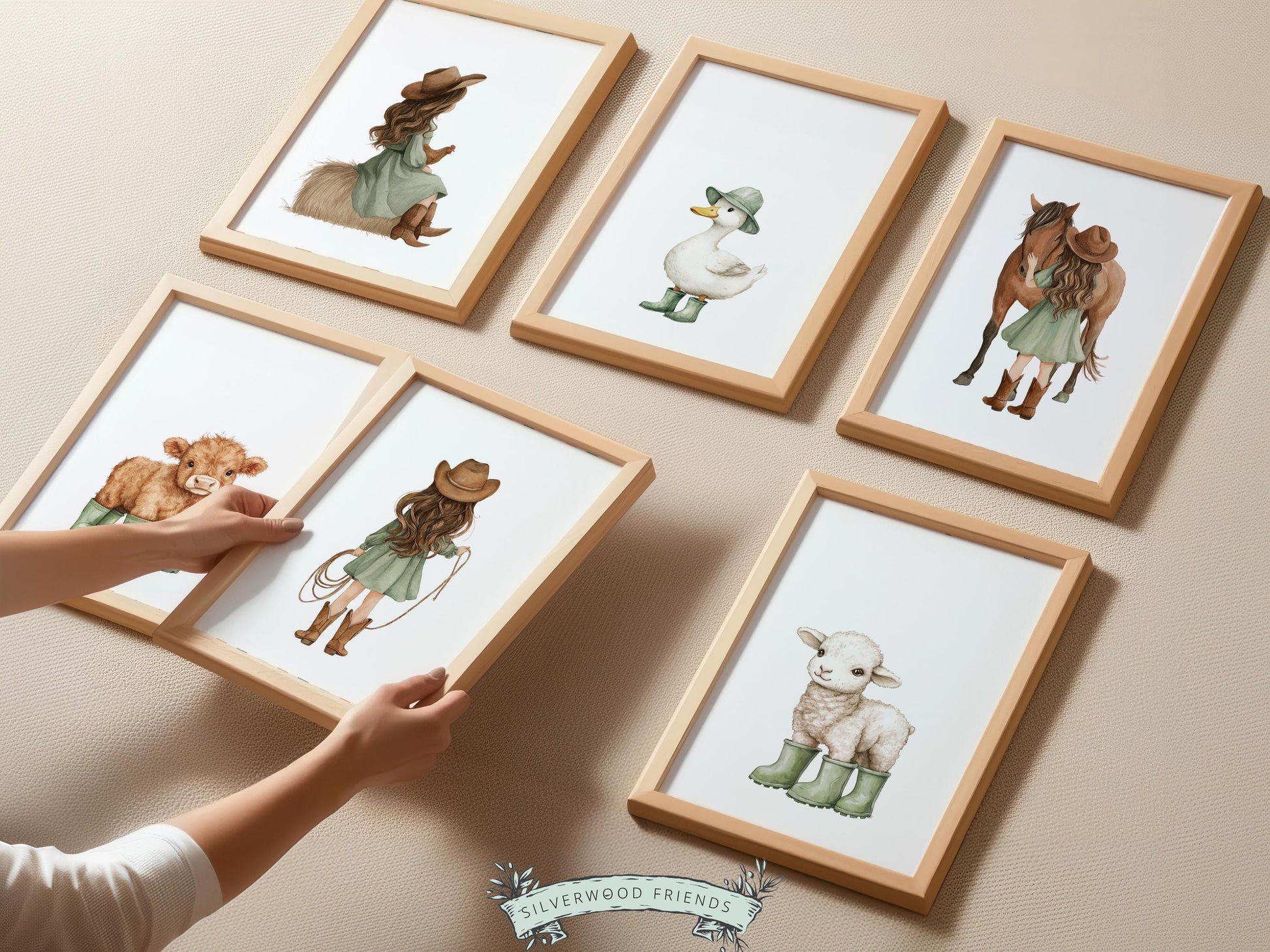 Cowgirl Nursery Prints, Farm Nursery Posters, Baby Girl Sage Green Western Nursery Decor, Baby Farm Animal Nursery Wall Art Digital Print