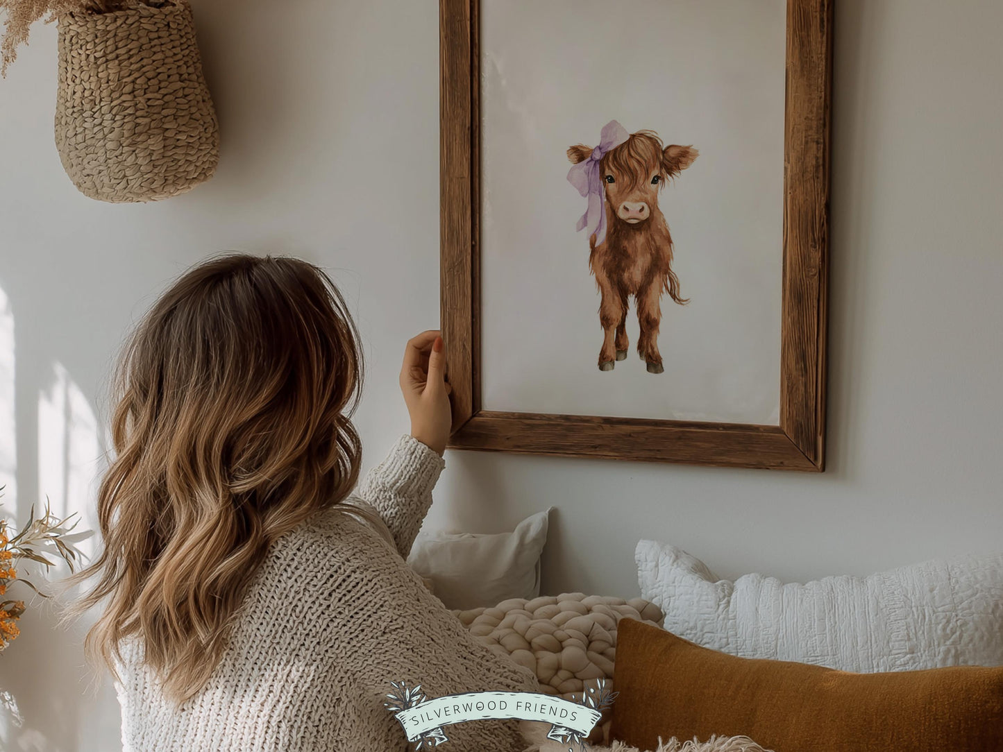 Cowgirl Nursery Prints, Highland Cow Nursery Decor, Baby Girl Purple Western Nursery Decor, Baby Farm Animal Nursery Wall Art DIGITAL PRINTS