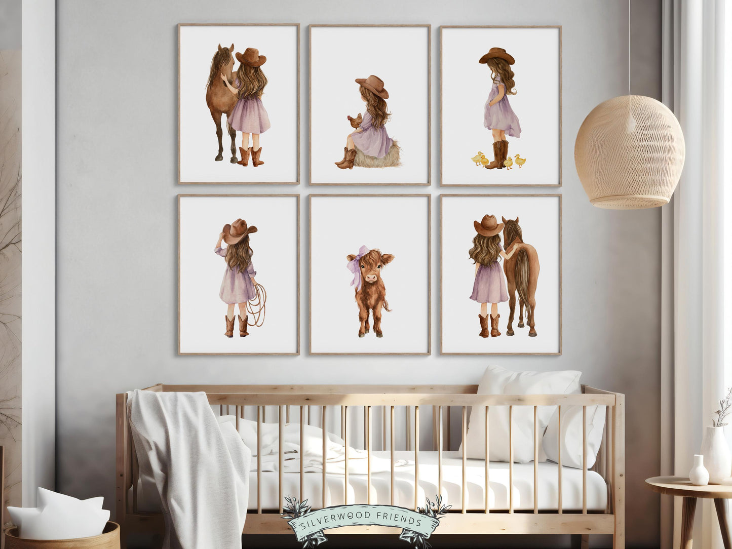 Cowgirl Nursery Prints, Highland Cow Nursery Decor, Baby Girl Purple Western Nursery Decor, Baby Farm Animal Nursery Wall Art DIGITAL PRINTS