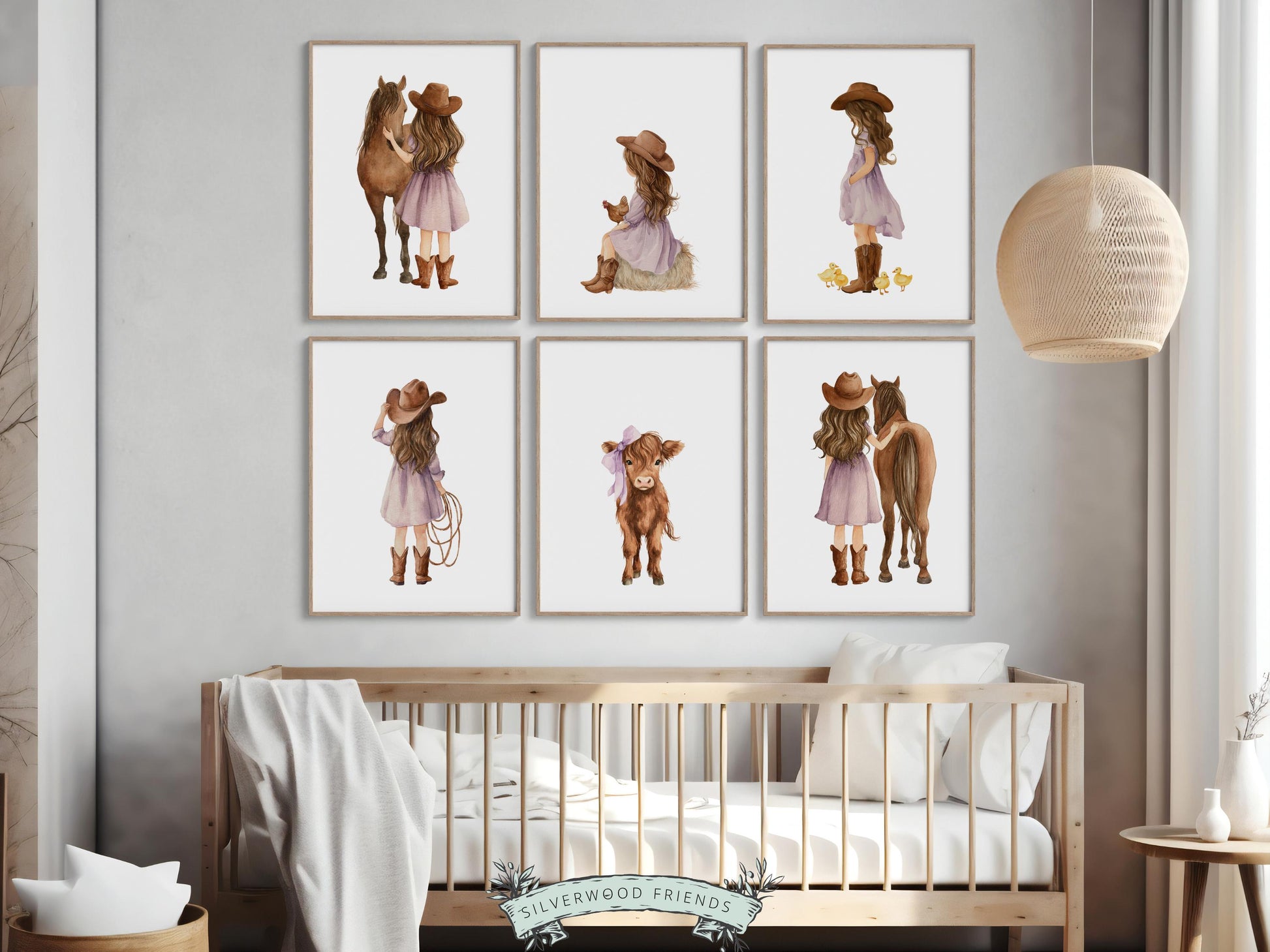 Cowgirl Nursery Prints, Highland Cow Nursery Decor, Baby Girl Purple Western Nursery Decor, Baby Farm Animal Nursery Wall Art DIGITAL PRINTS