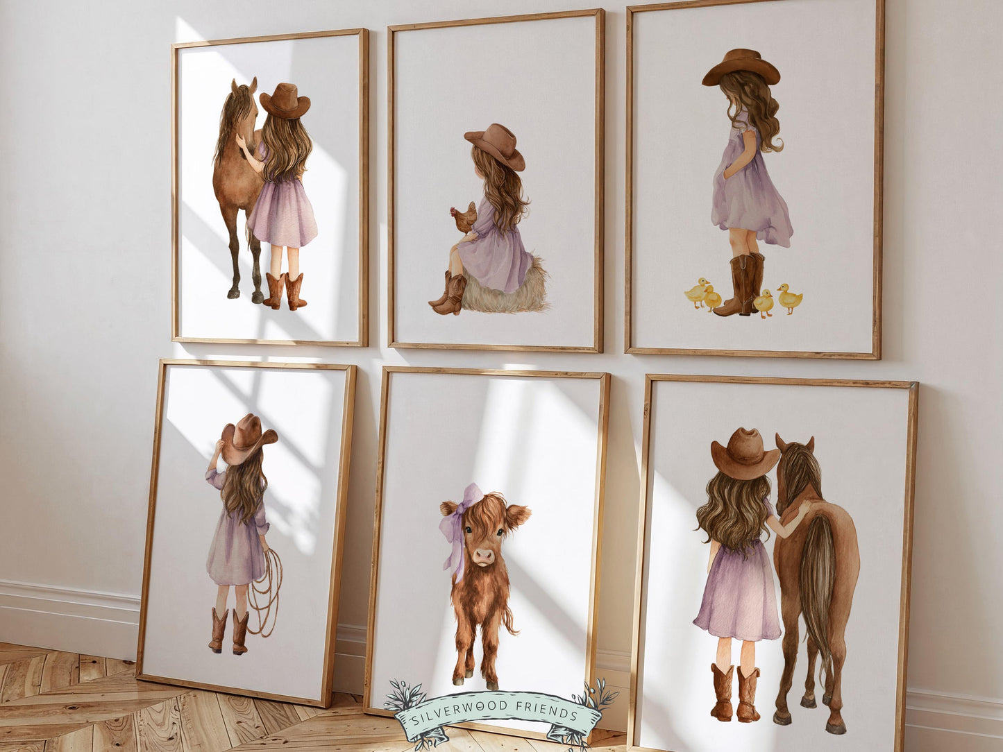 Cowgirl Nursery Prints, Highland Cow Nursery Decor, Baby Girl Purple Western Nursery Decor, Baby Farm Animal Nursery Wall Art DIGITAL PRINTS