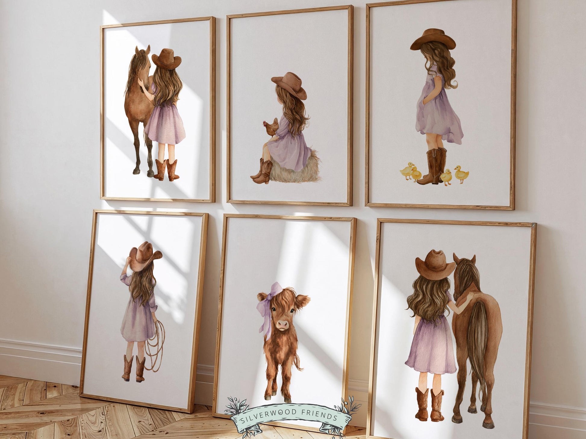 Cowgirl Nursery Prints, Highland Cow Nursery Decor, Baby Girl Purple Western Nursery Decor, Baby Farm Animal Nursery Wall Art DIGITAL PRINTS